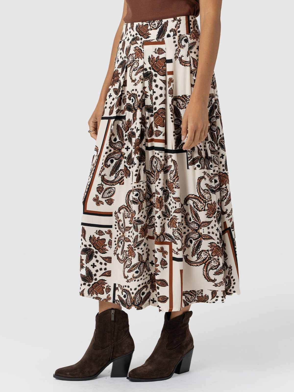 Eliza Pleated Skirt - Cream Paisley