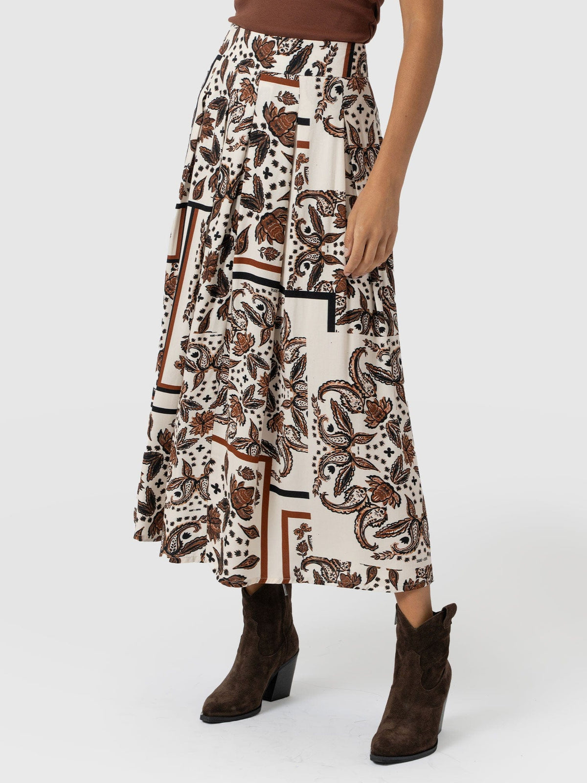 Eliza Pleated Skirt - Cream Paisley