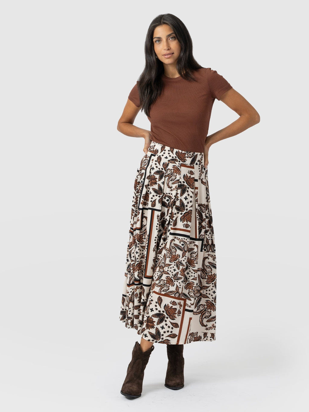 Eliza Pleated Skirt - Cream Paisley