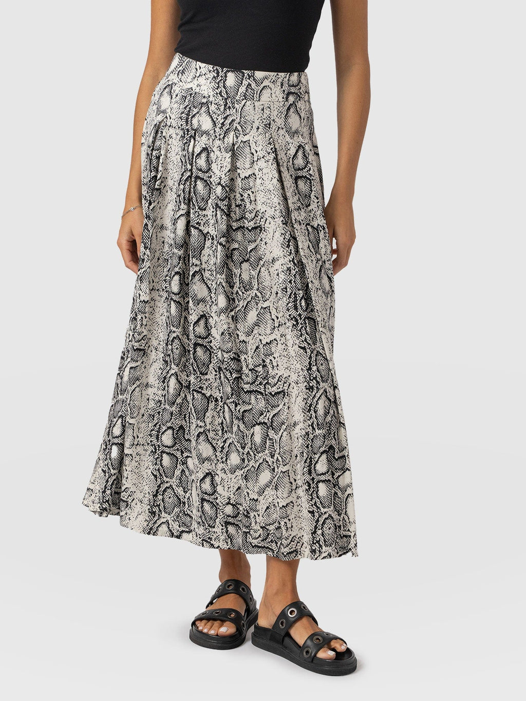 Eliza Pleated Skirt - Cream Snake