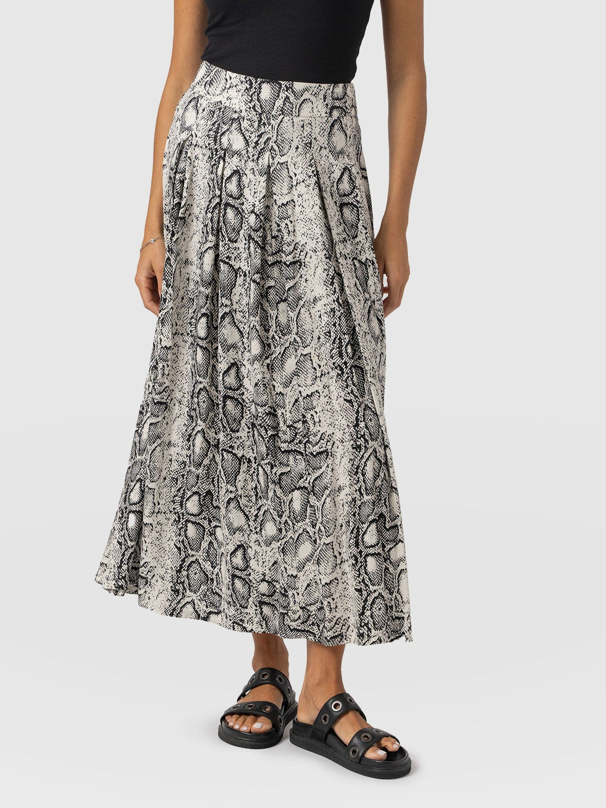 Eliza Pleated Skirt - Cream Snake