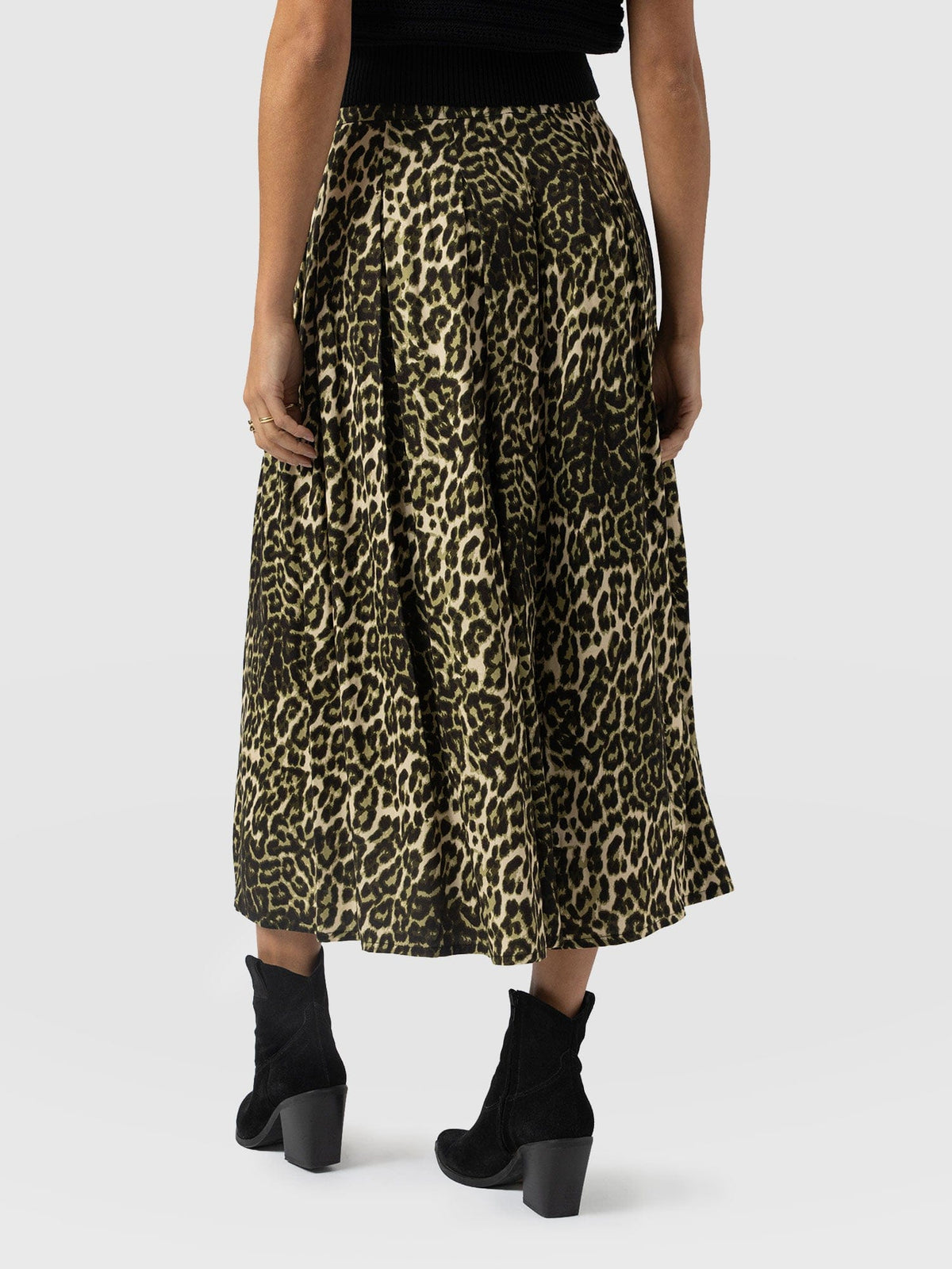 Eliza Pleated Skirt - Green Leopard