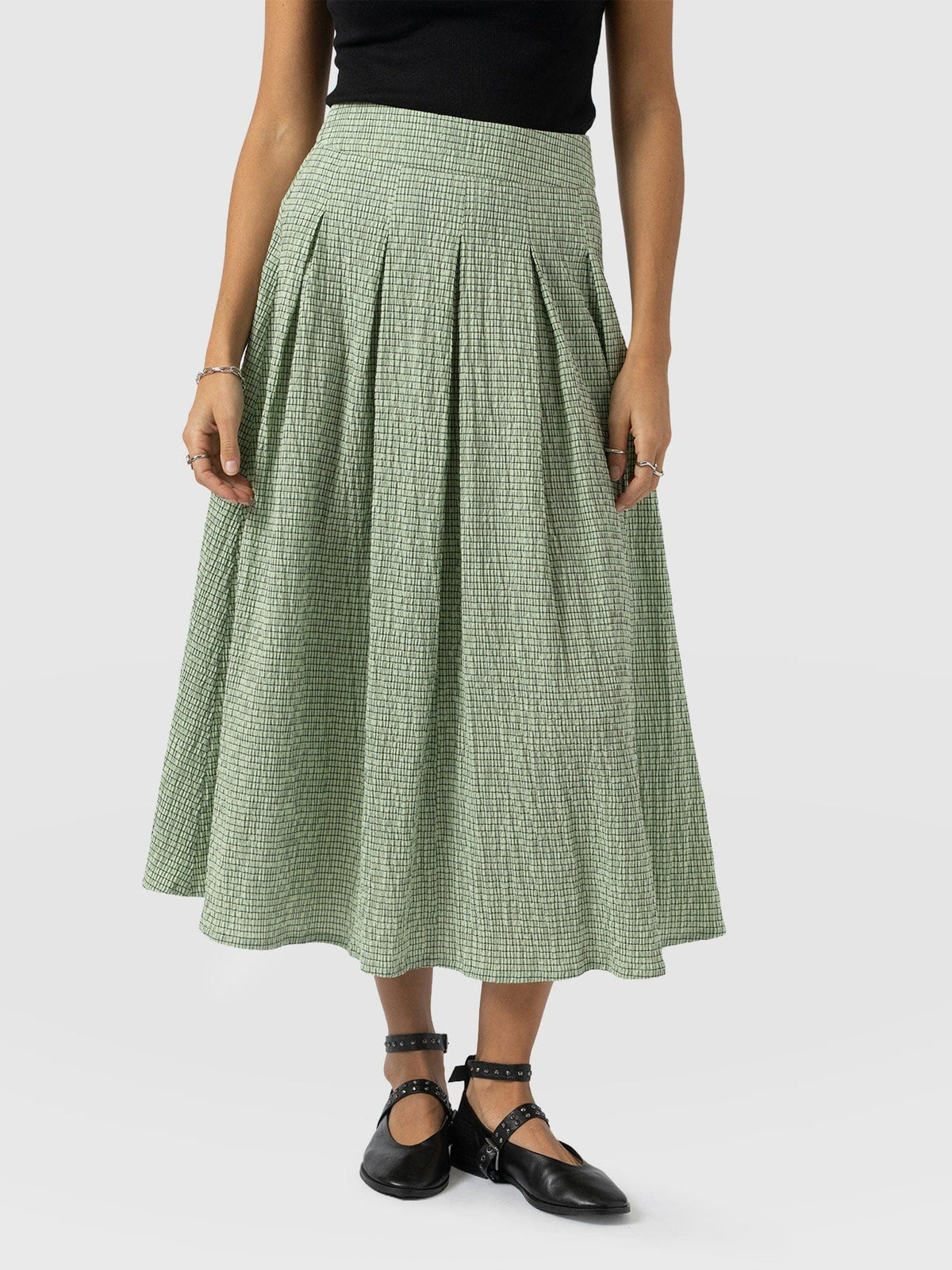 Eliza Pleated Skirt - Mint Gingham