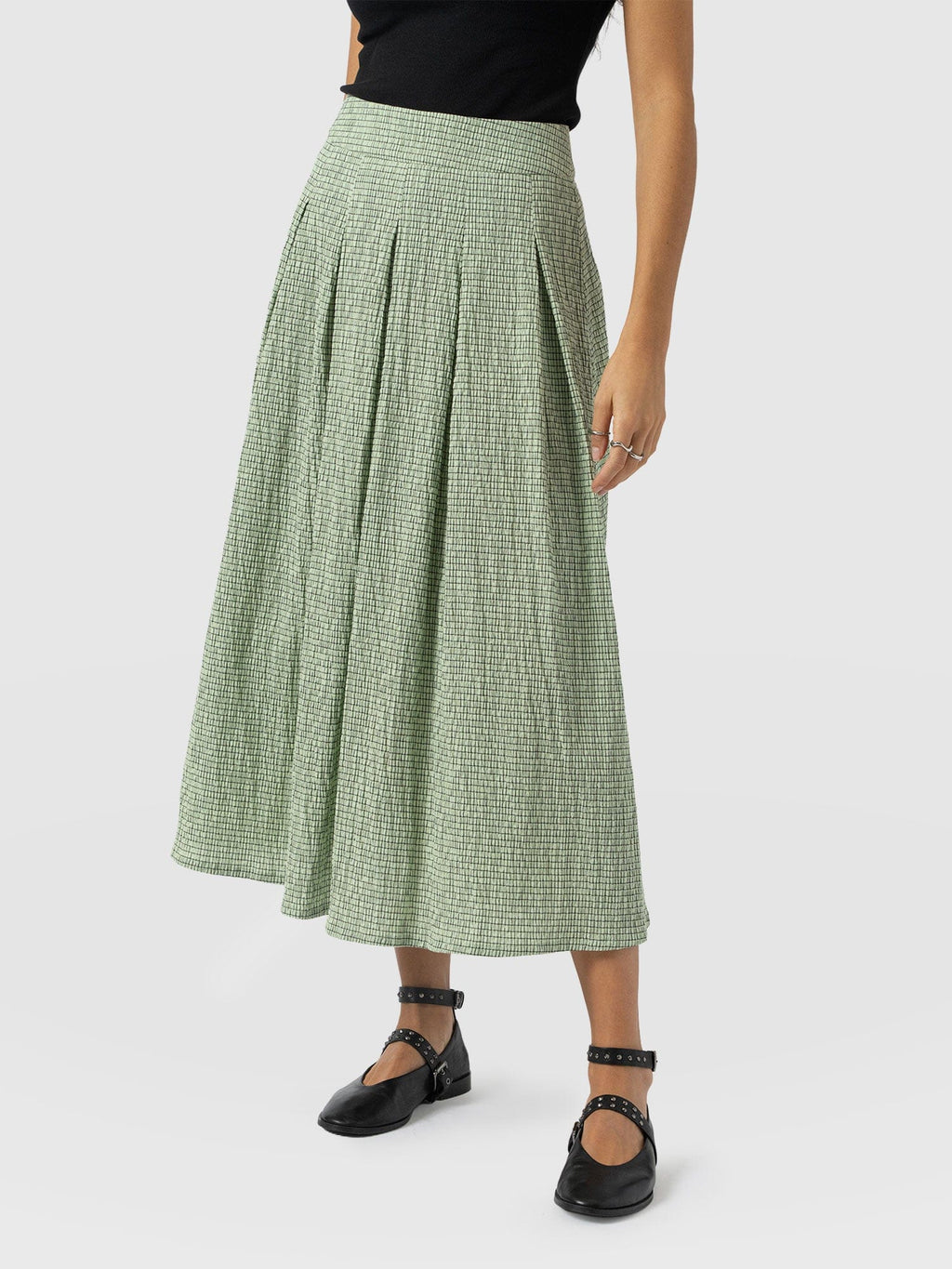 Eliza Pleated Skirt - Mint Gingham
