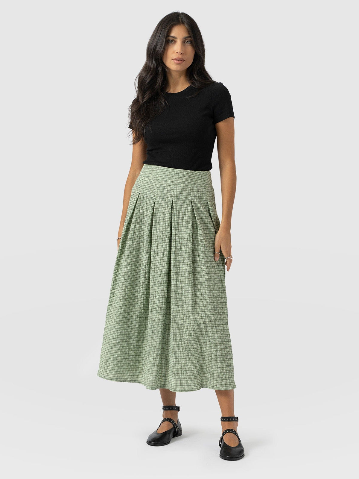 Eliza Pleated Skirt - Mint Gingham