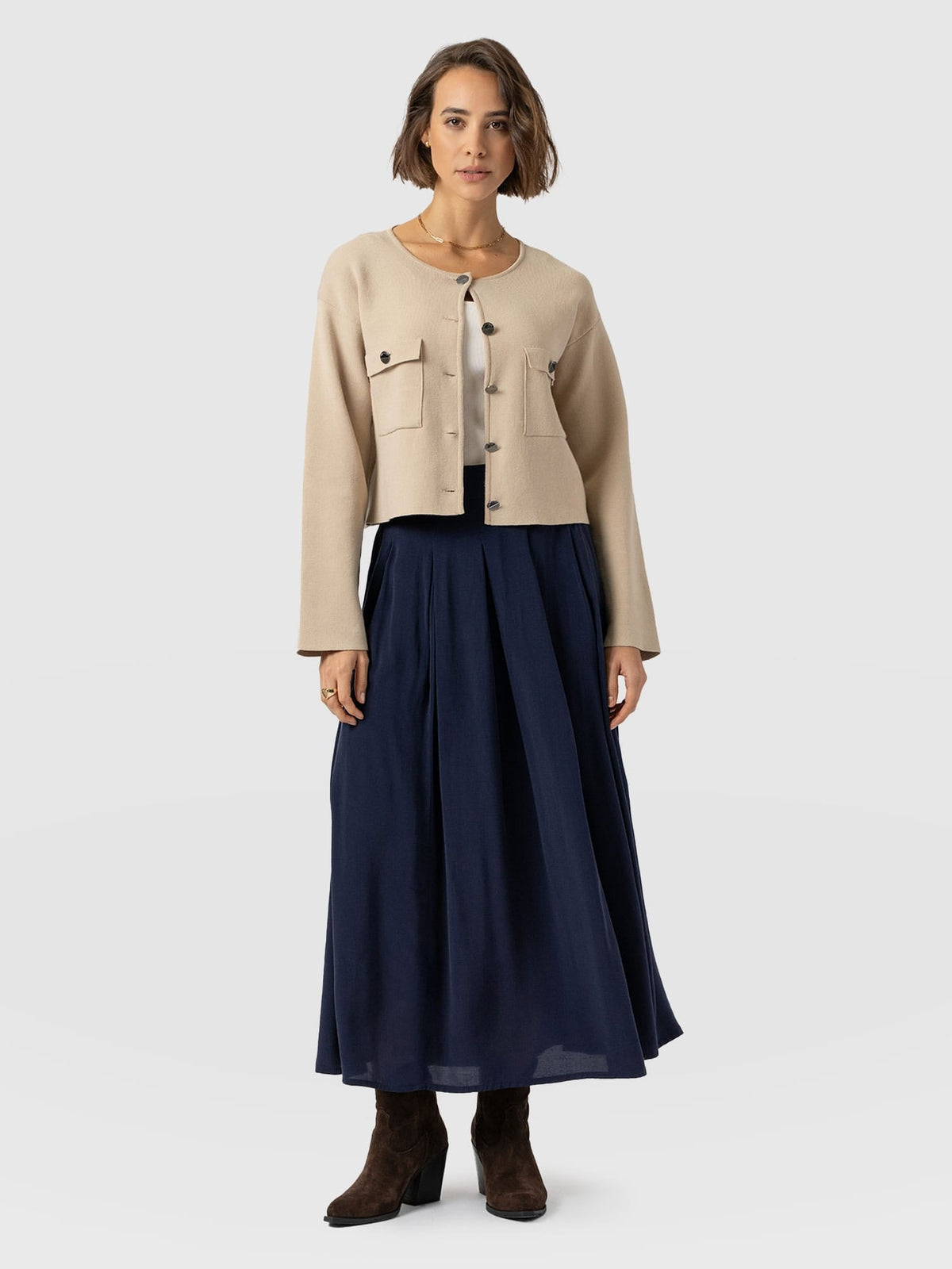 Eliza Pleated Skirt - Navy