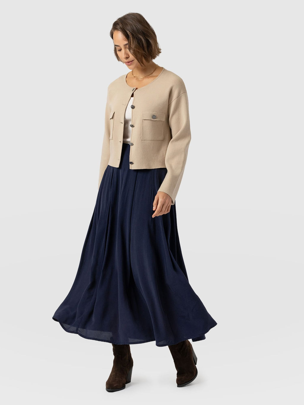 Eliza Pleated Skirt - Navy