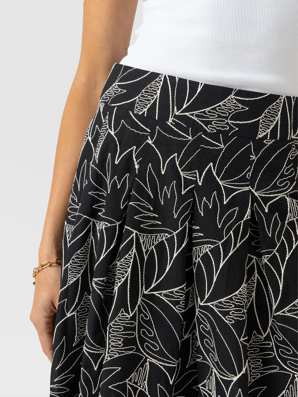 Eliza Pleated Skirt - Black Embroidered