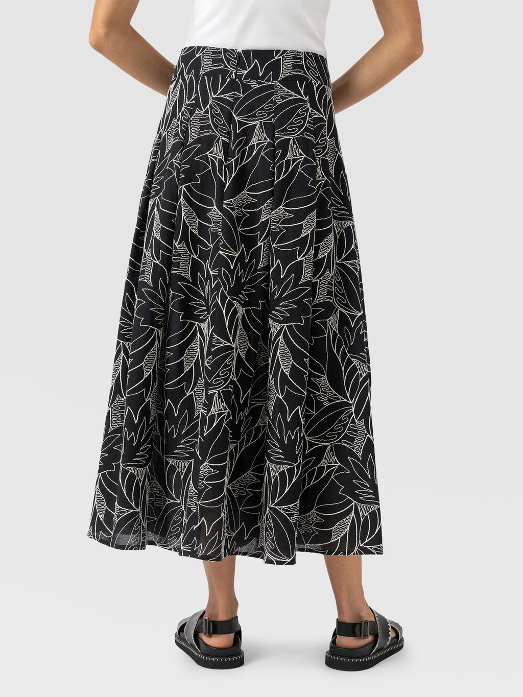 Eliza Pleated Skirt - Black Embroidered