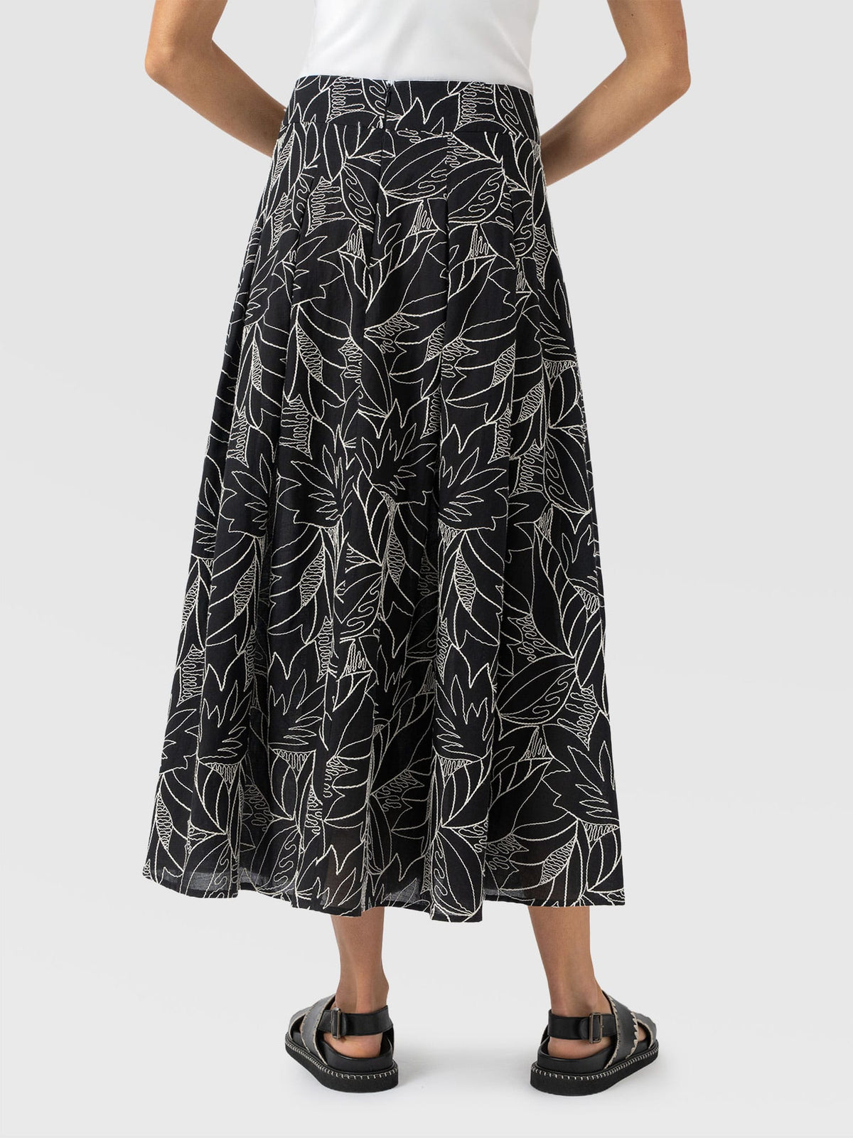 Eliza Pleated Skirt - Black Embroidered