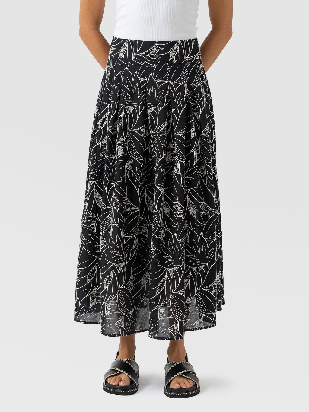 Eliza Pleated Skirt - Black Embroidered