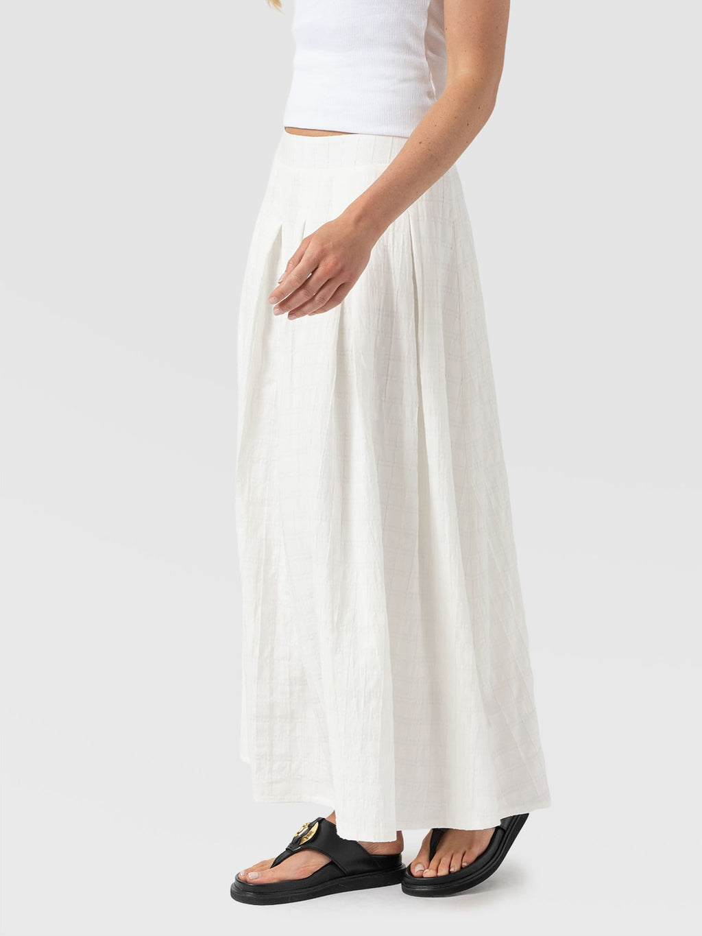 Eliza Pleated Skirt - White Textured