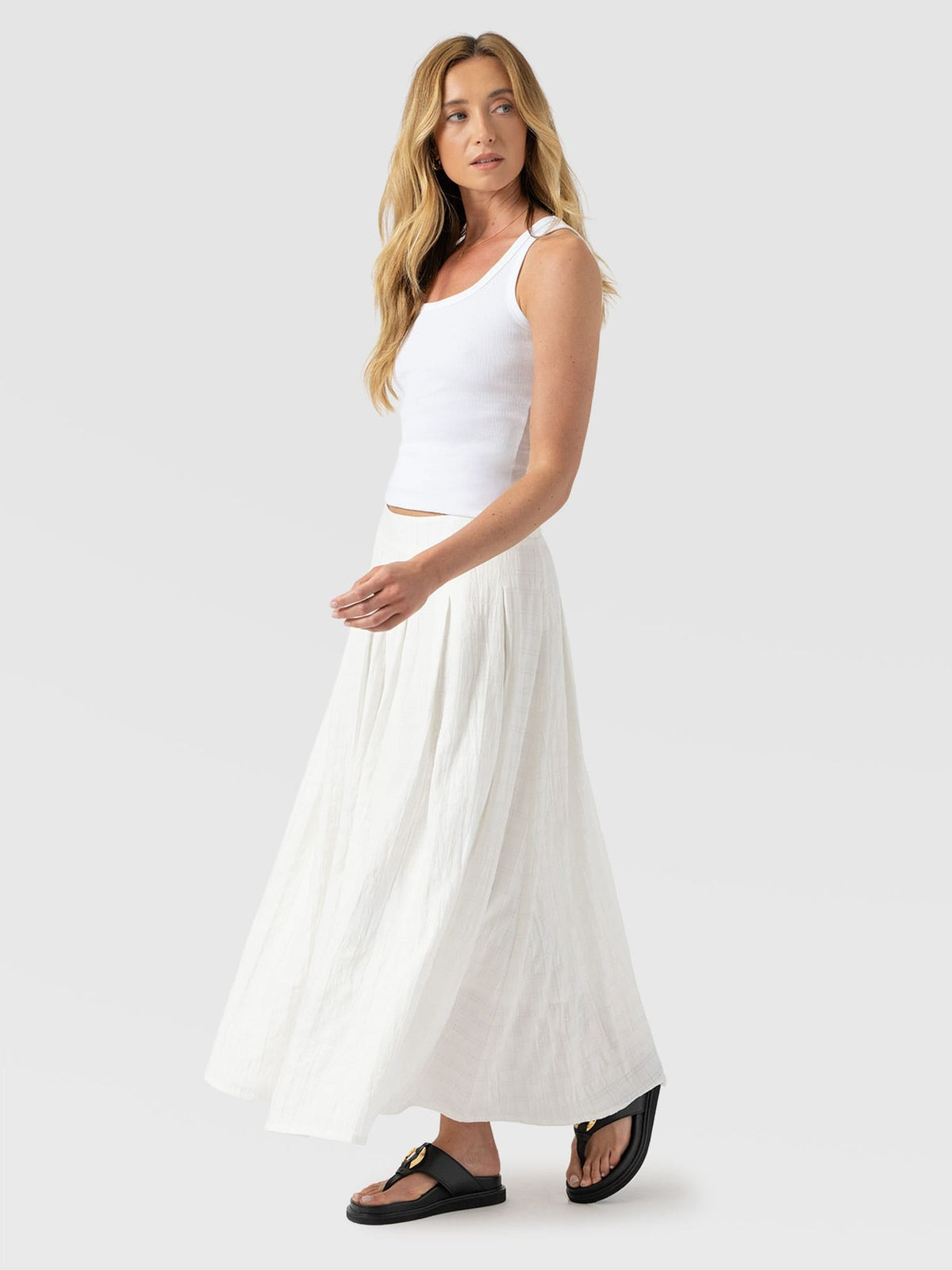 Eliza Pleated Skirt - White Textured