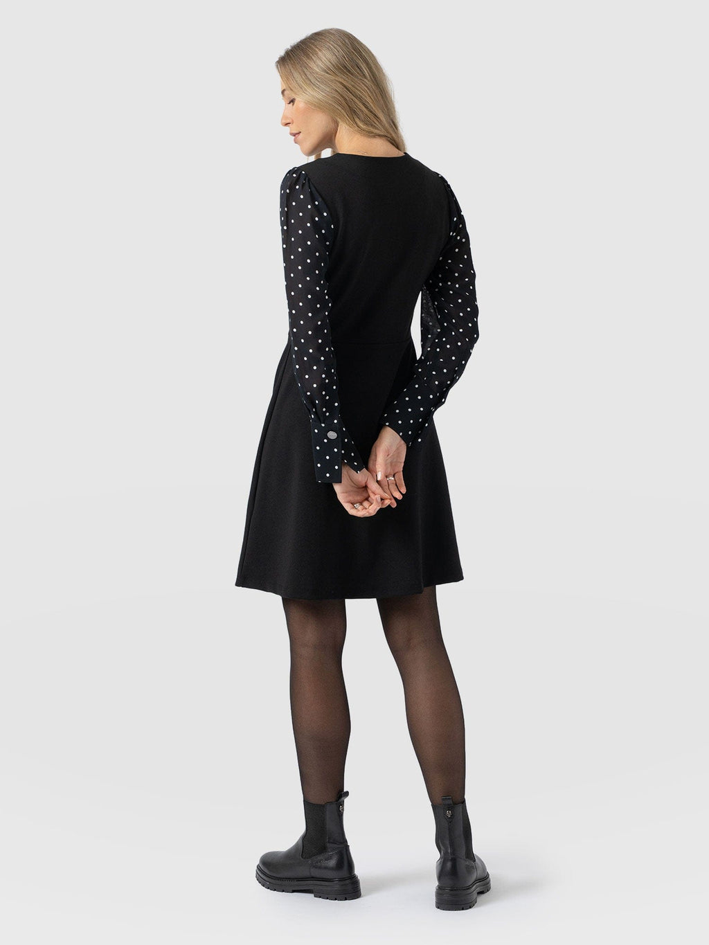 Ella Fit & Flare Dress - Black Polka Dot