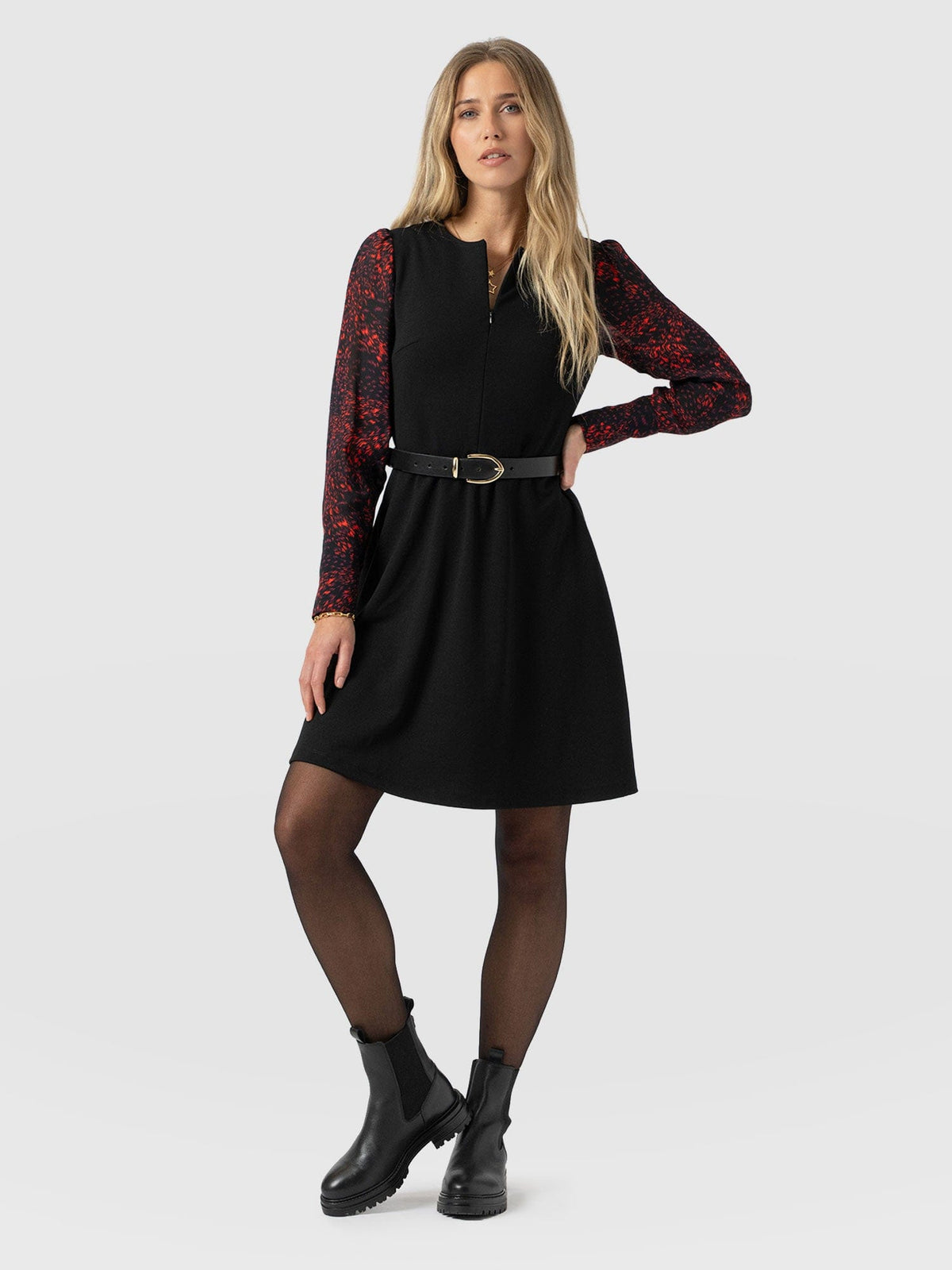 Ella Fit & Flare Dress - Red Fade Spot
