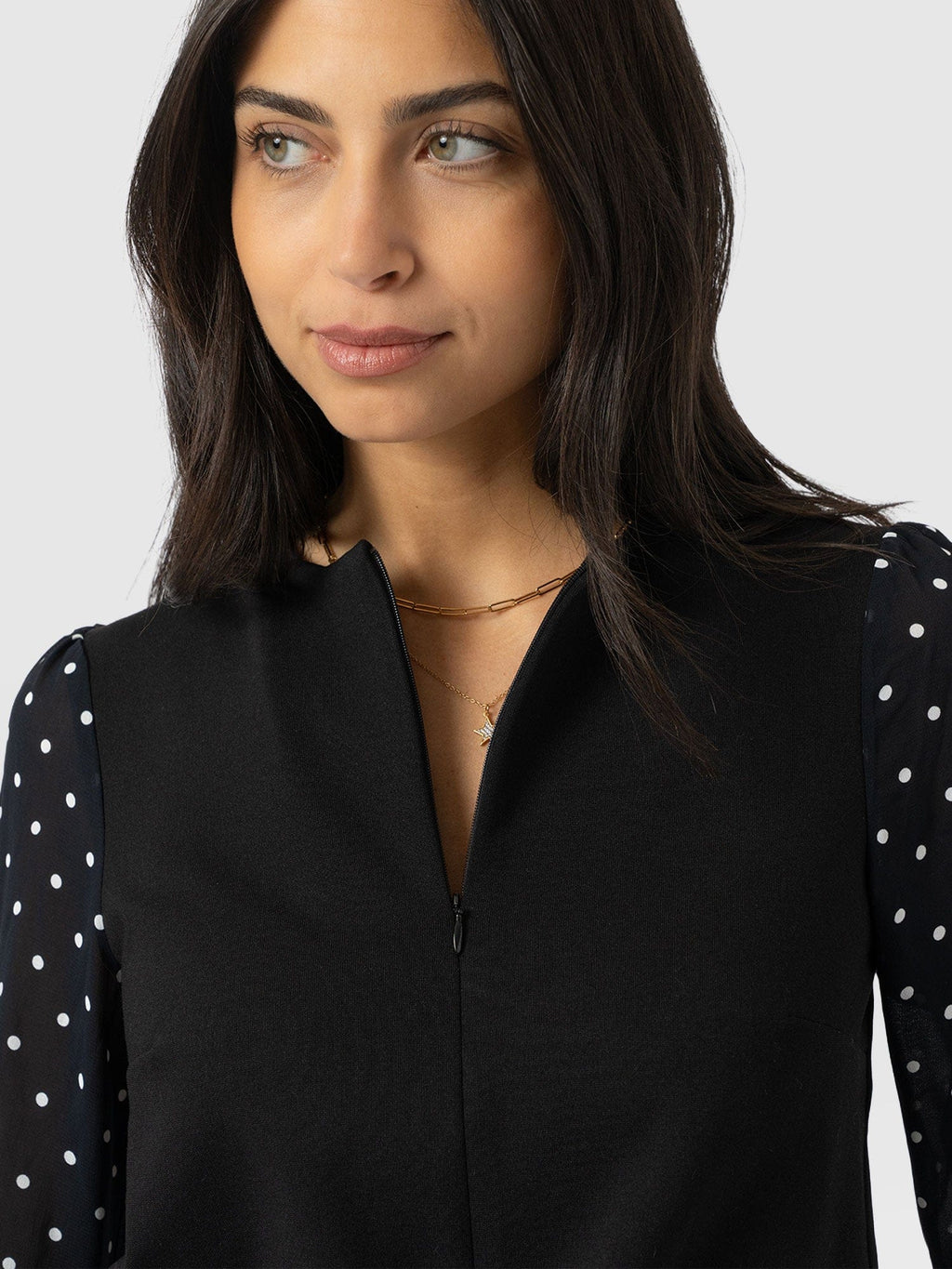 Ella Zip Up Top - Black Polka Dot