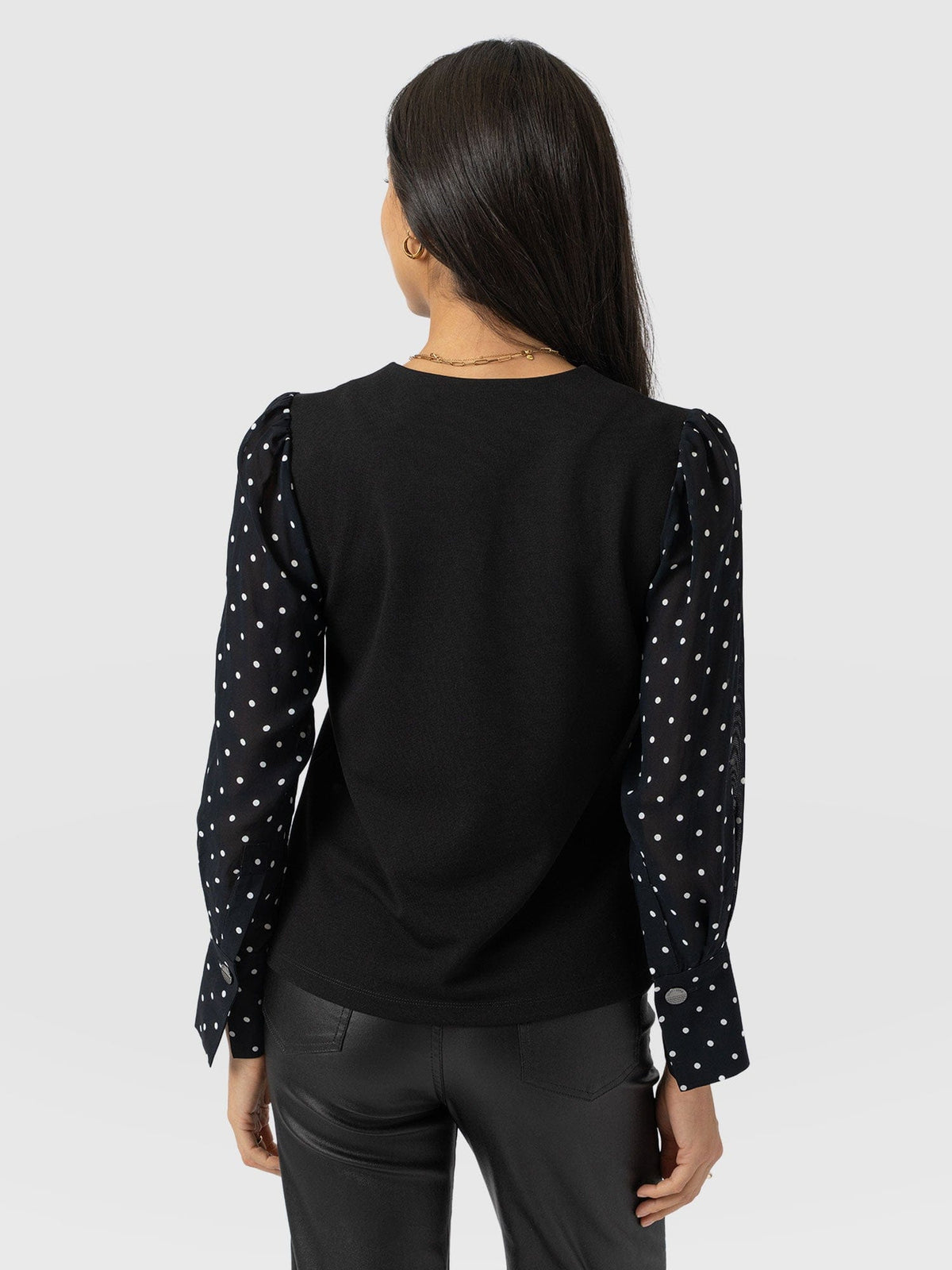 Ella Zip Up Top - Black Polka Dot