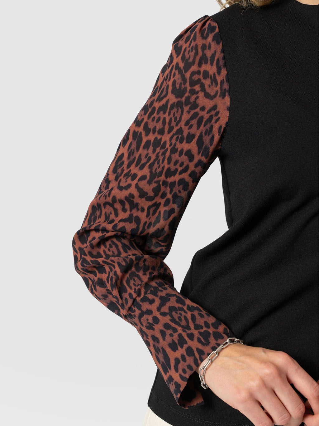 Ella Zip Up Top - Brown Leopard