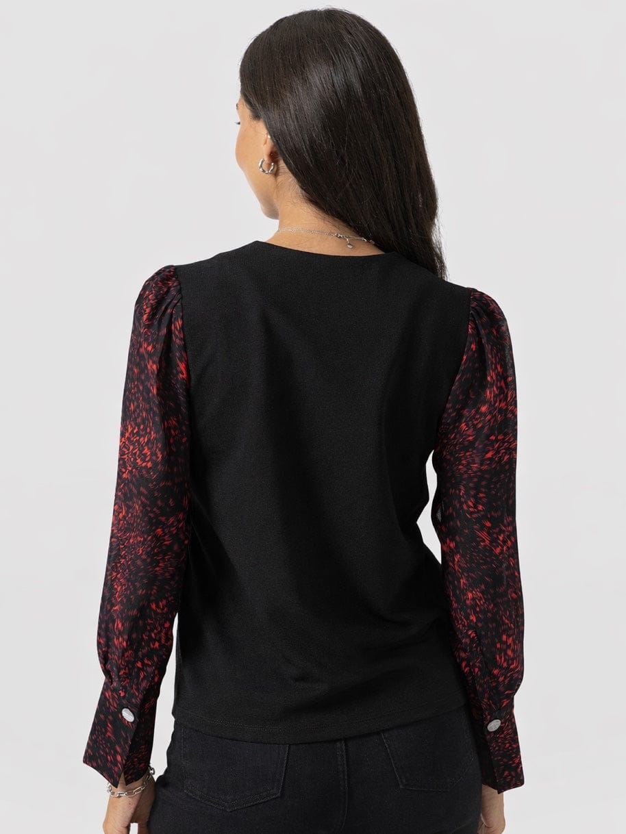 Ella Zip Up Top - Red Fade Spot