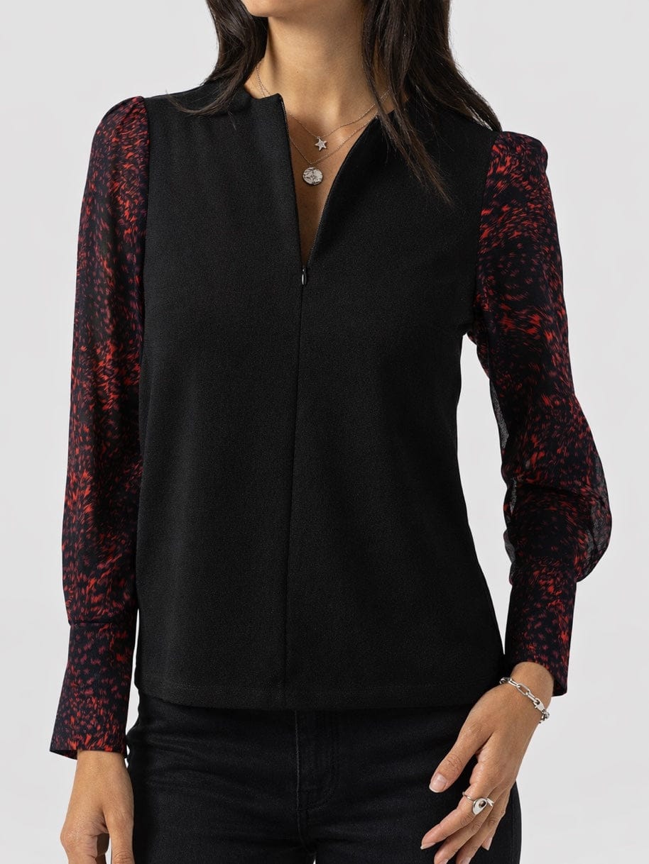 Ella Zip Up Top - Red Fade Spot