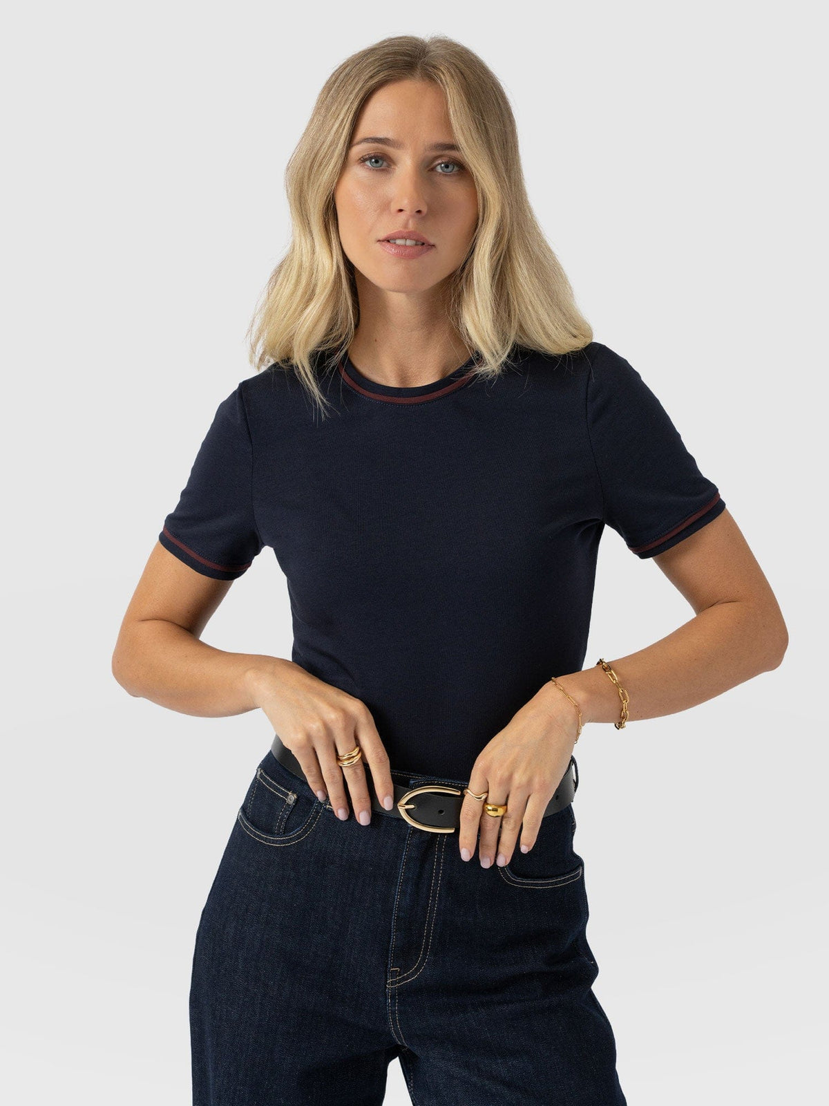 Ellen Piping Tee - Navy