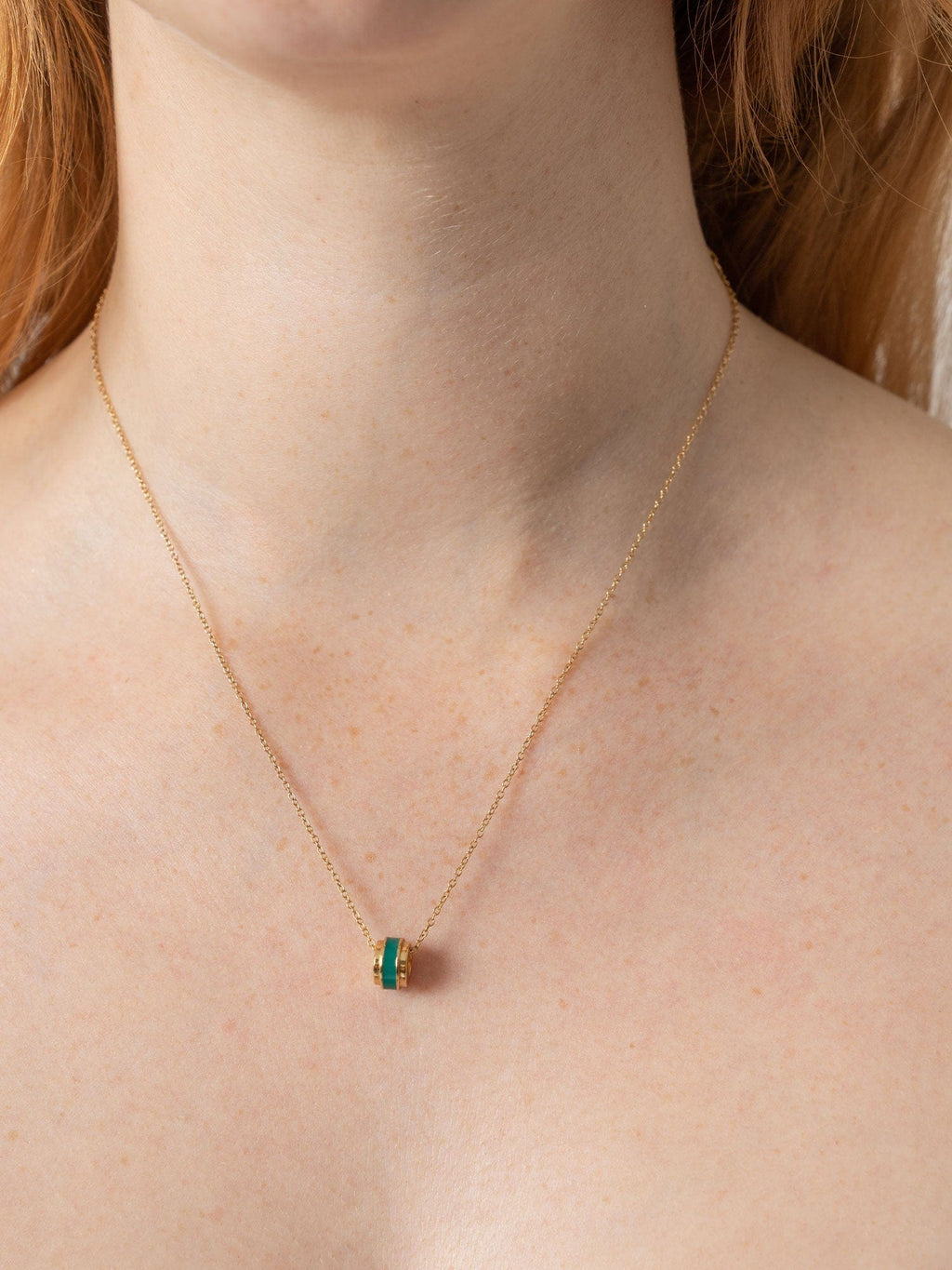 Enamel Stripe Charm Necklace - Gold/Green