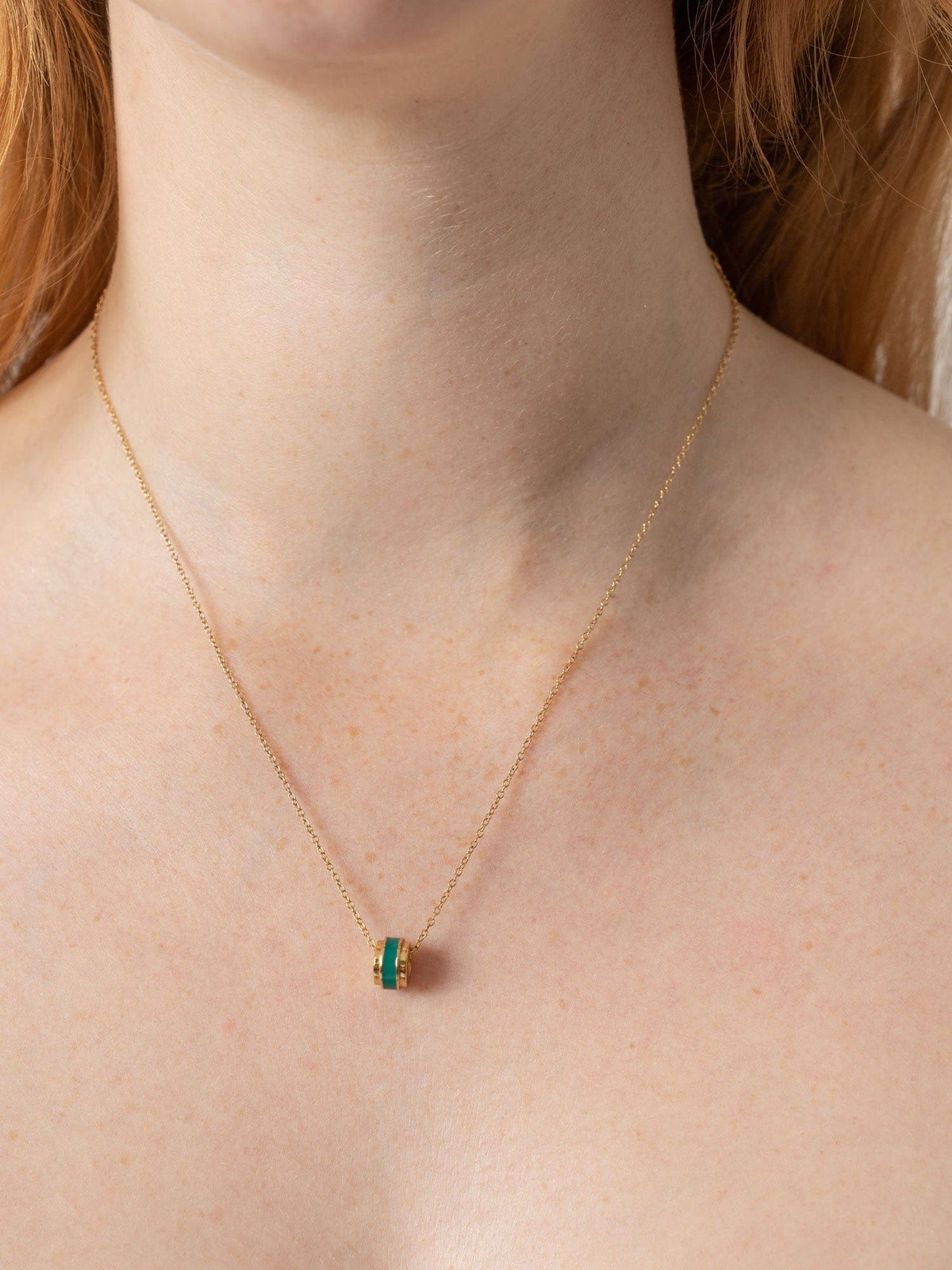 Enamel Stripe Charm Necklace - Gold/Green