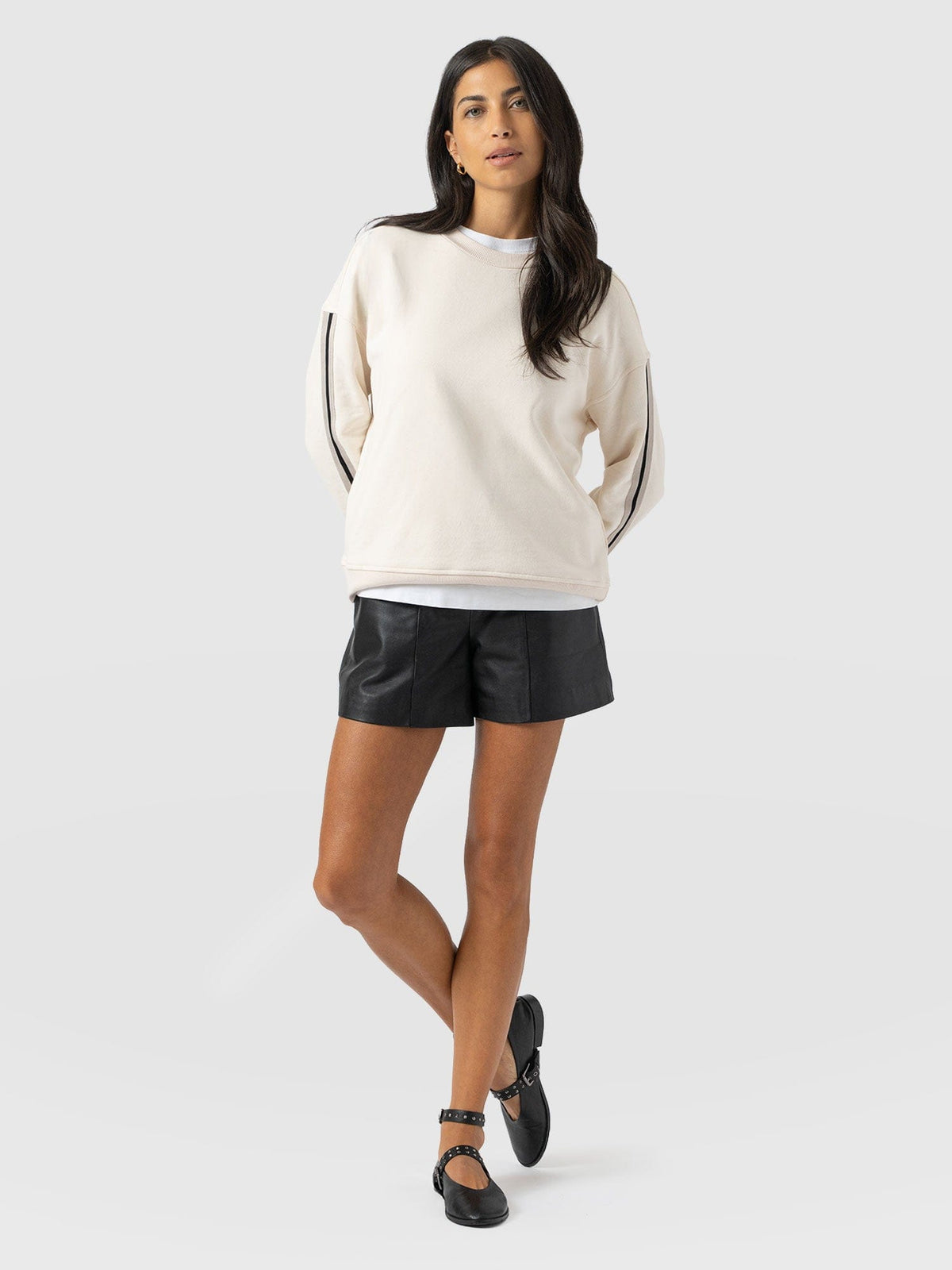 Hoxton Sweatshirt - Cream - Black Stripe