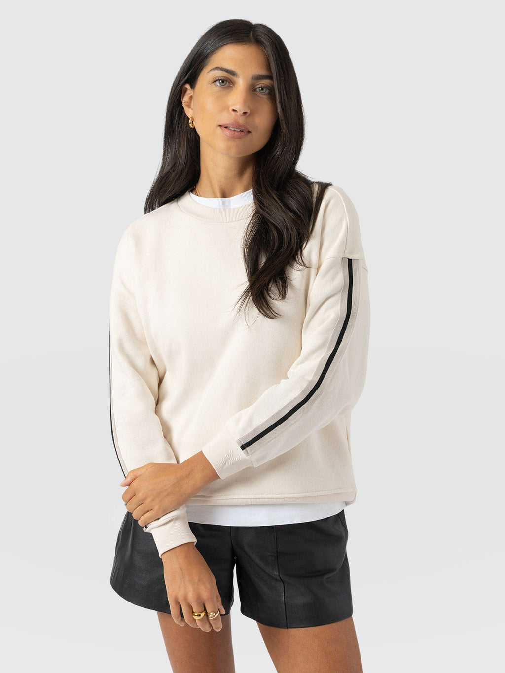 Hoxton Sweatshirt - Cream - Black Stripe