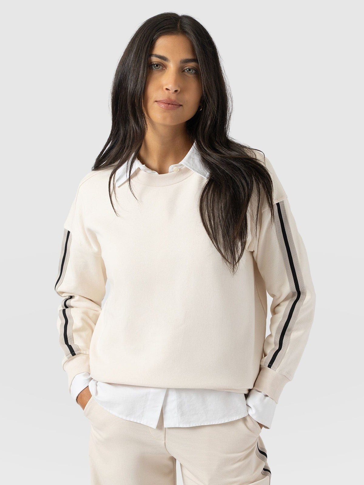 Hoxton Sweatshirt - Cream - Black Stripe