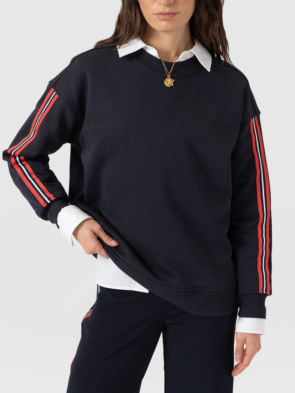 Hoxton Sweatshirt - Navy - Red Stripe