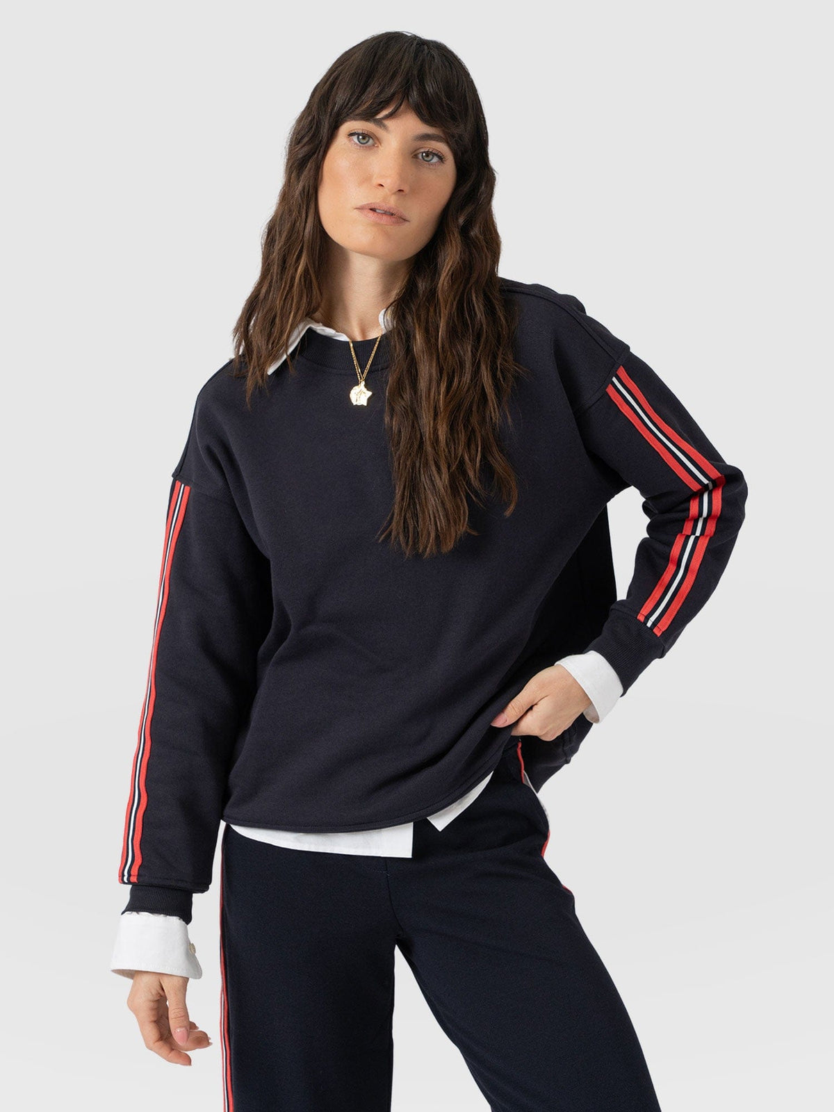 Hoxton Sweatshirt - Navy - Red Stripe