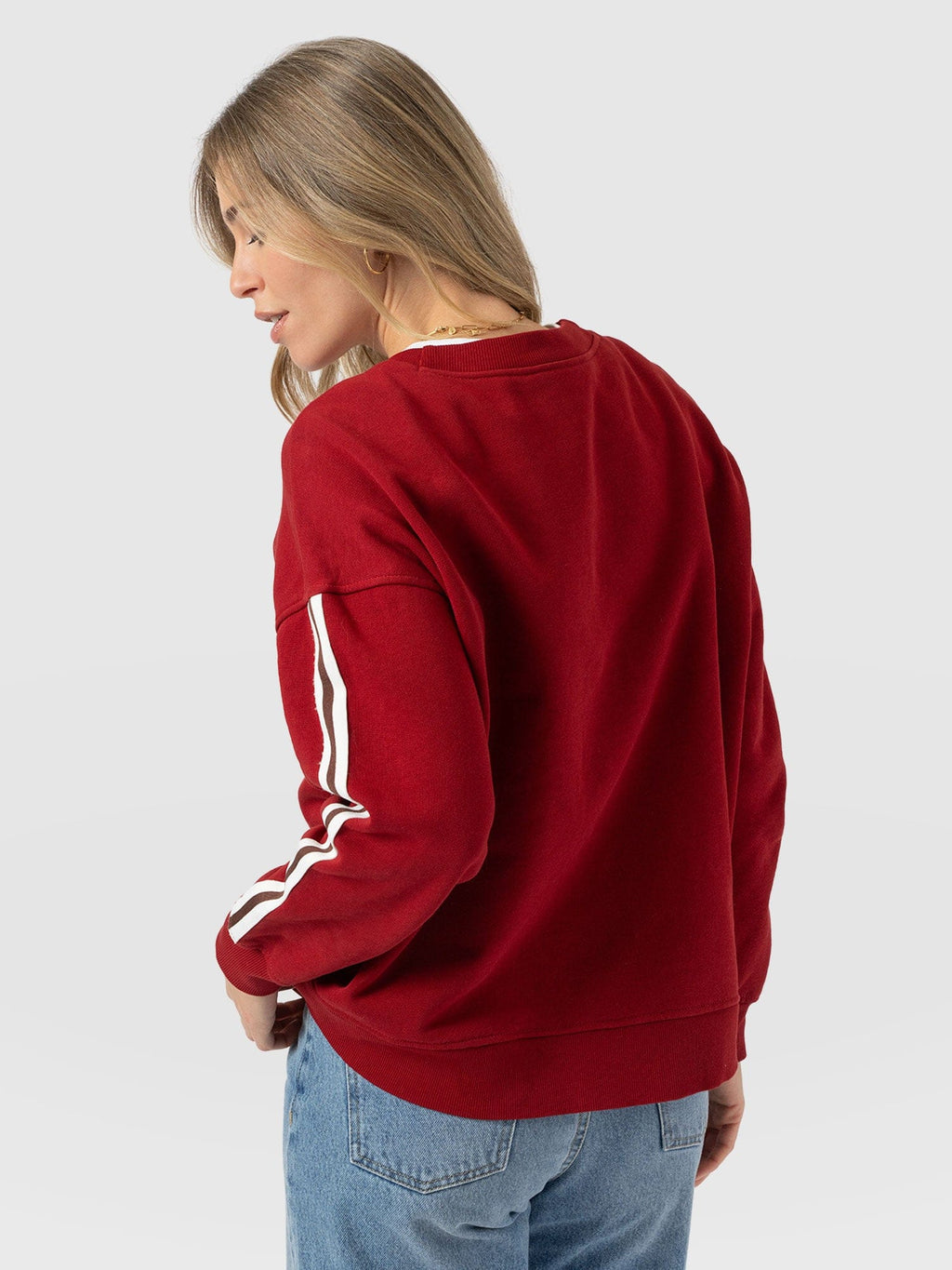 Hoxton Sweatshirt - Red - Brown Stripe