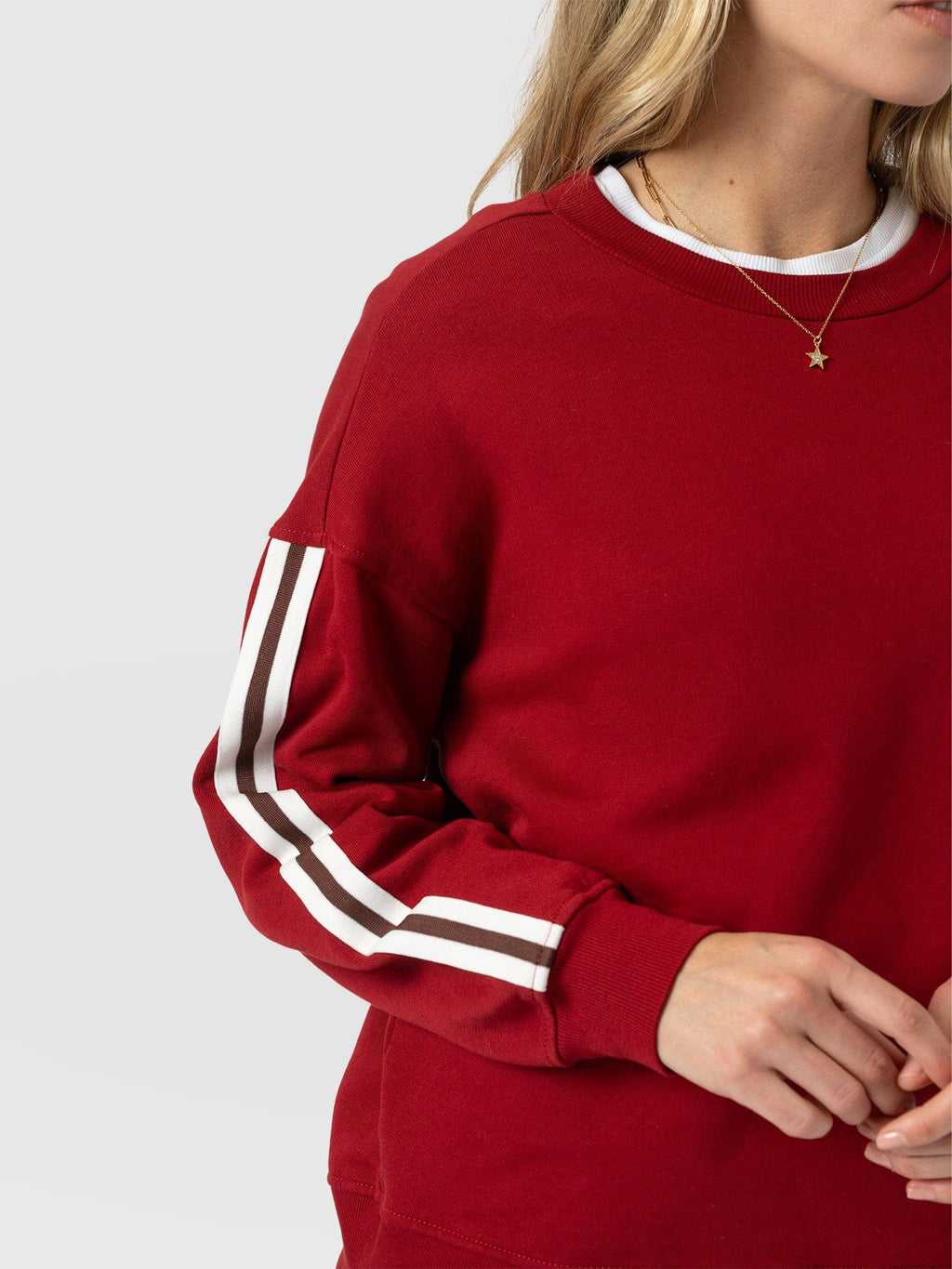 Hoxton Sweatshirt - Red - Brown Stripe