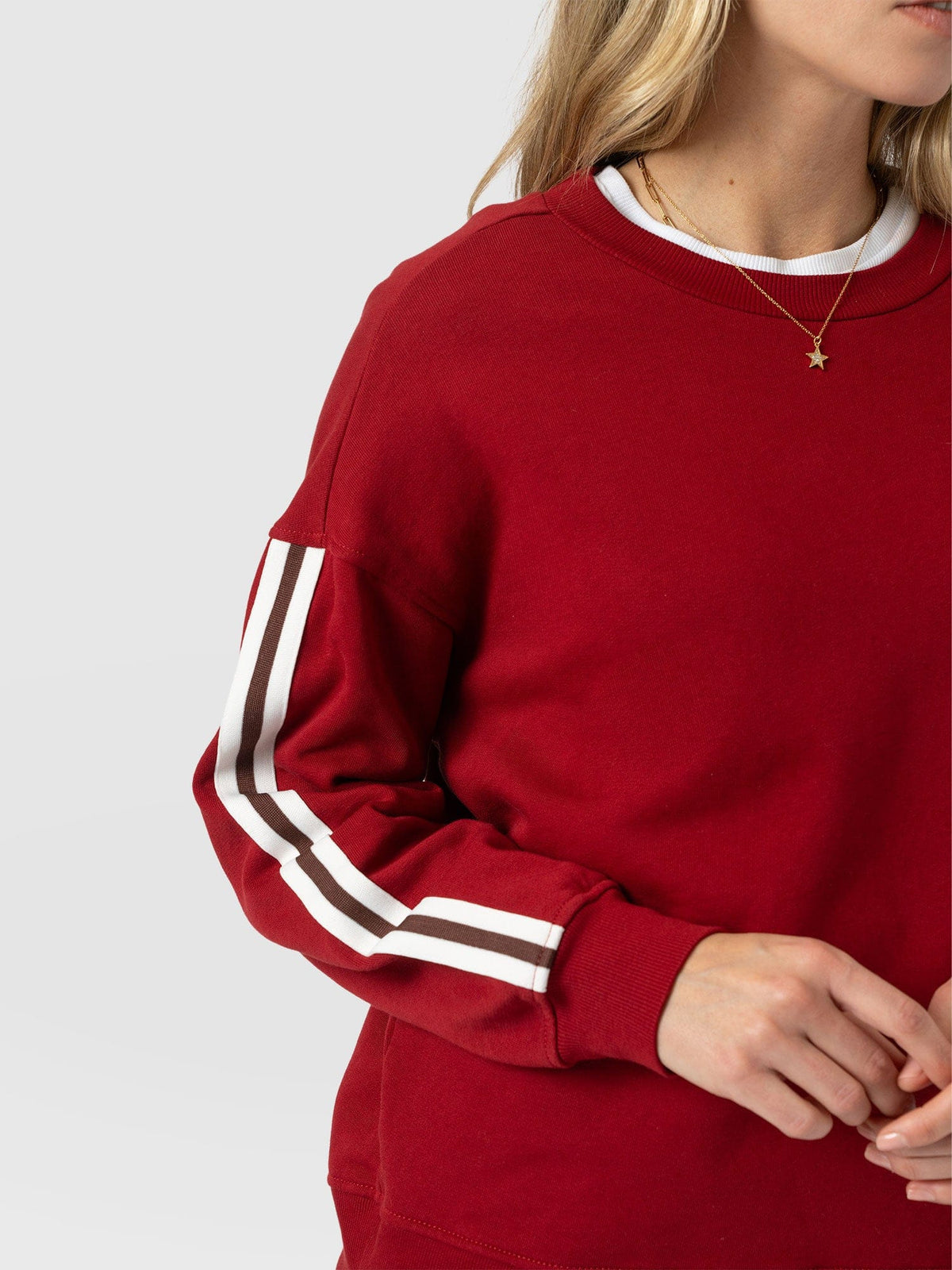 Hoxton Sweatshirt - Red - Brown Stripe