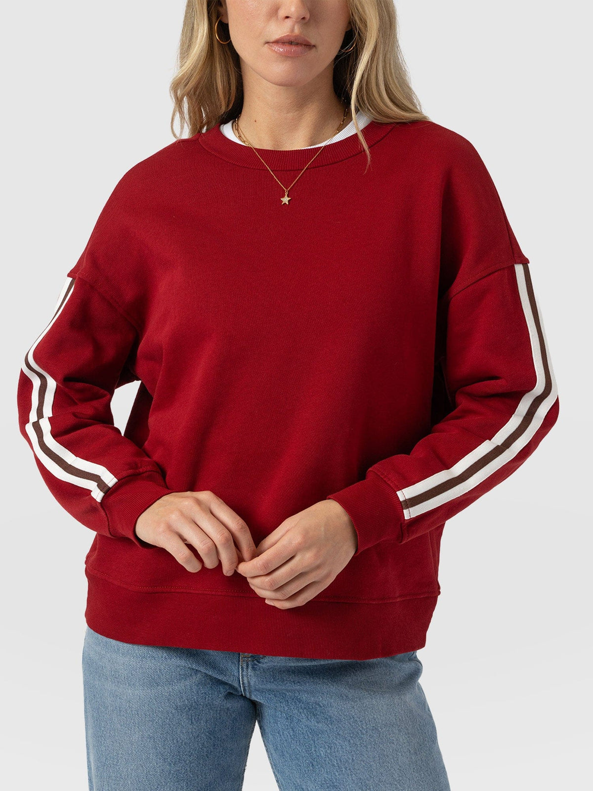 Hoxton Sweatshirt - Red - Brown Stripe