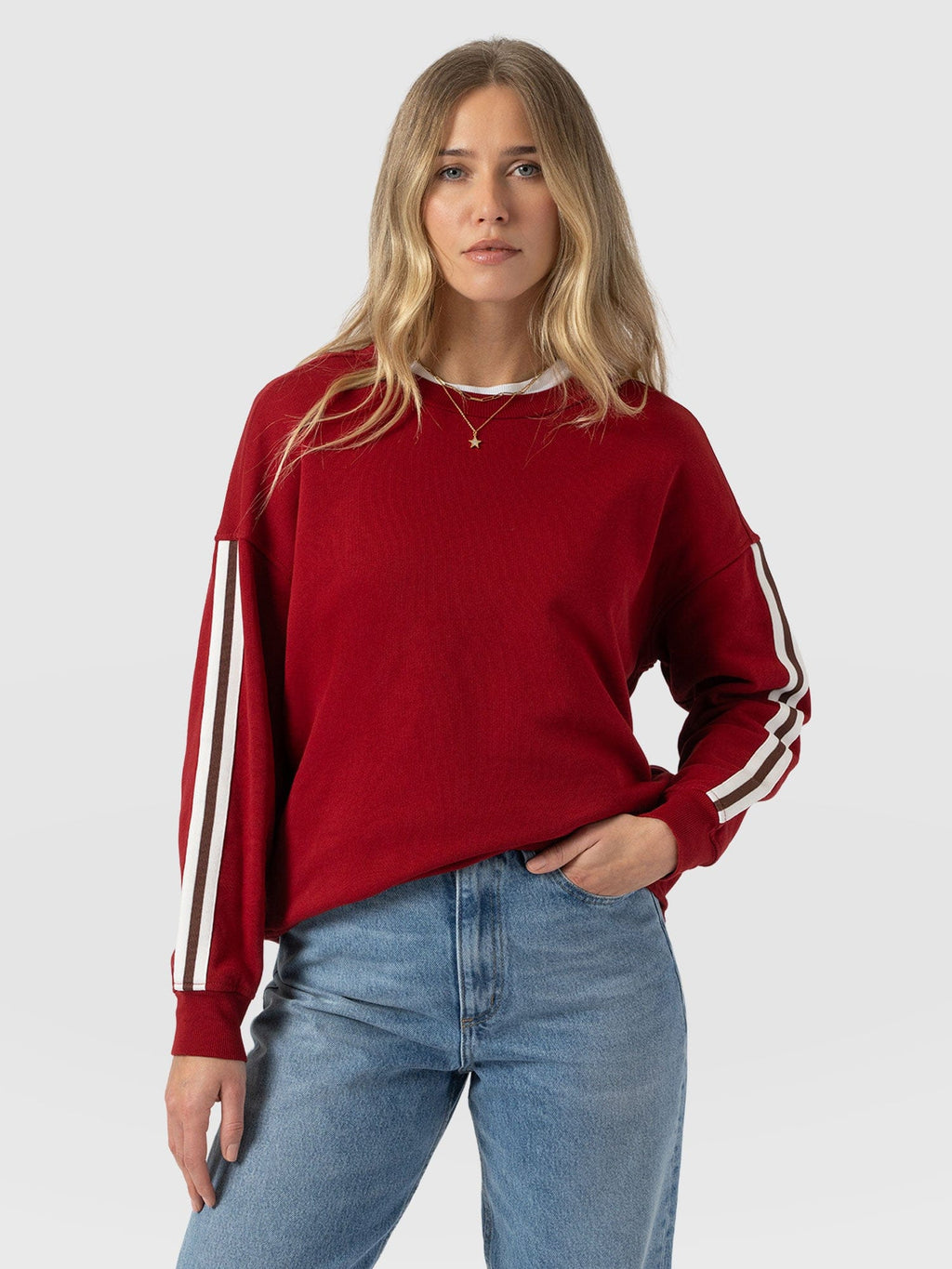 Hoxton Sweatshirt - Red - Brown Stripe