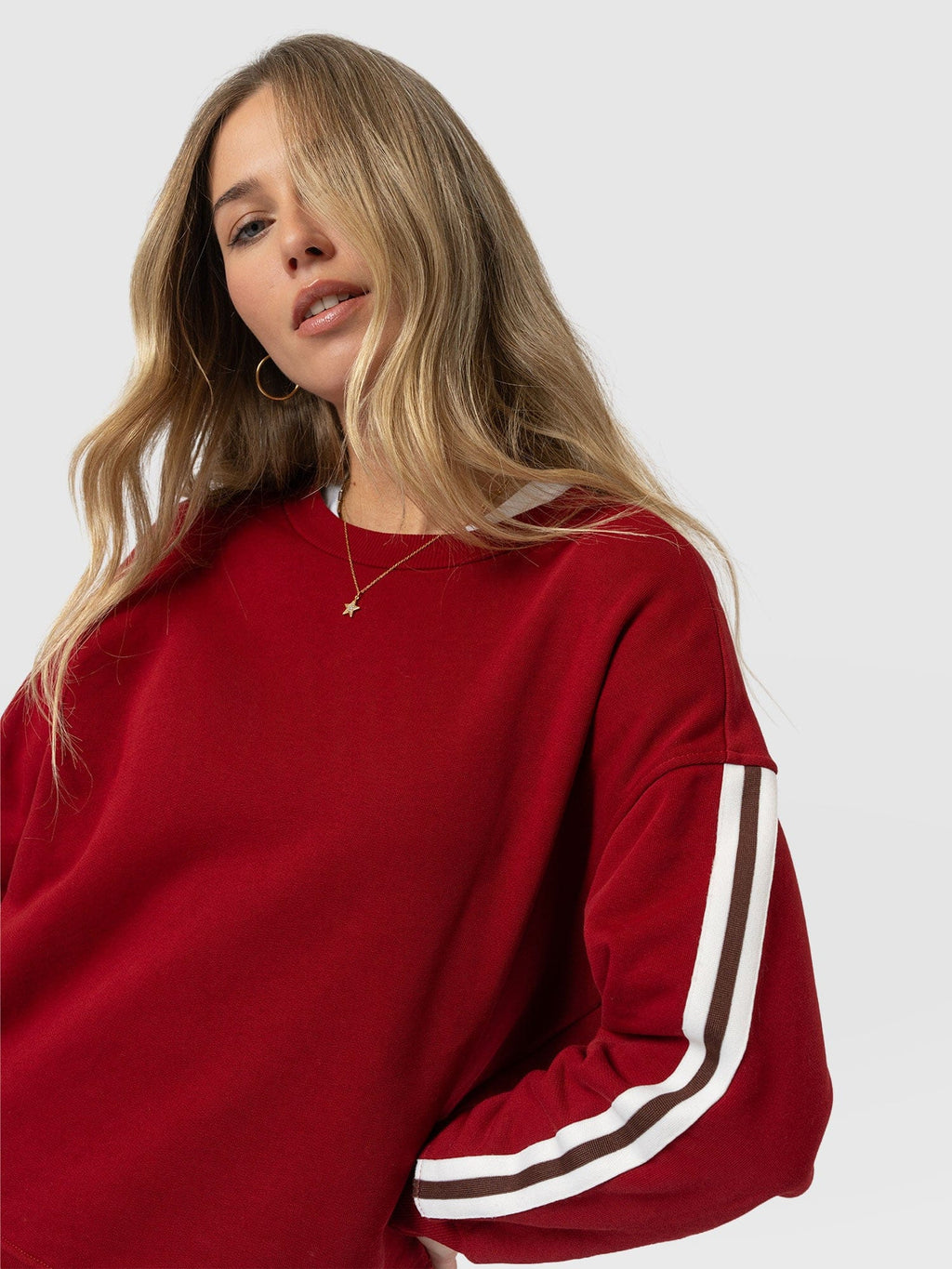 Hoxton Sweatshirt - Red - Brown Stripe