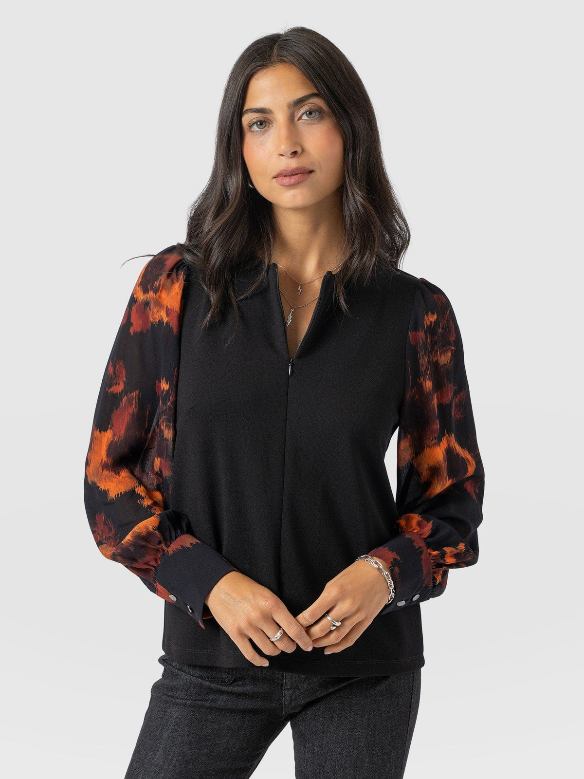 Esme Zip Up Top - Autumn Floral