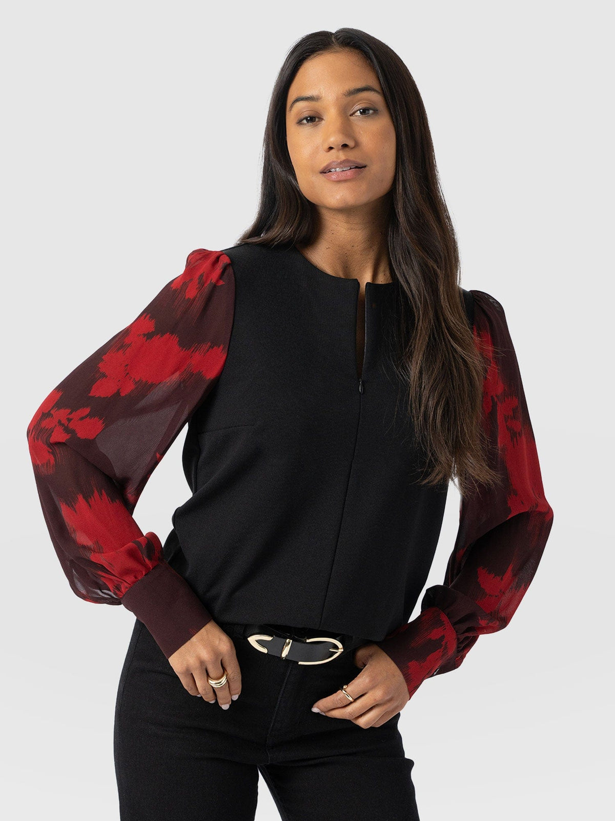 Esme Zip Up Top - Pink Fade Floral