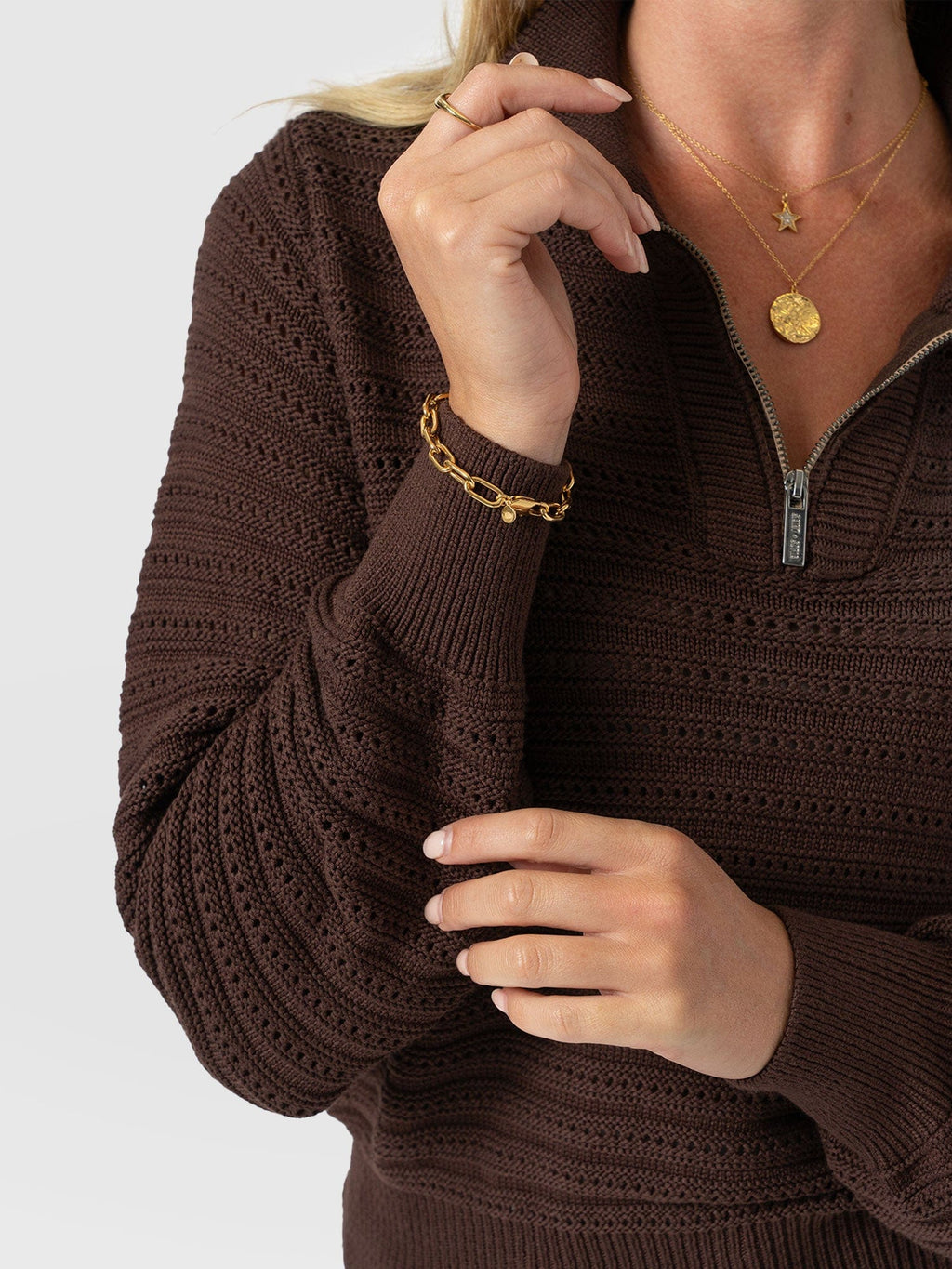 Ester Quarter Zip Knit - Chocolate