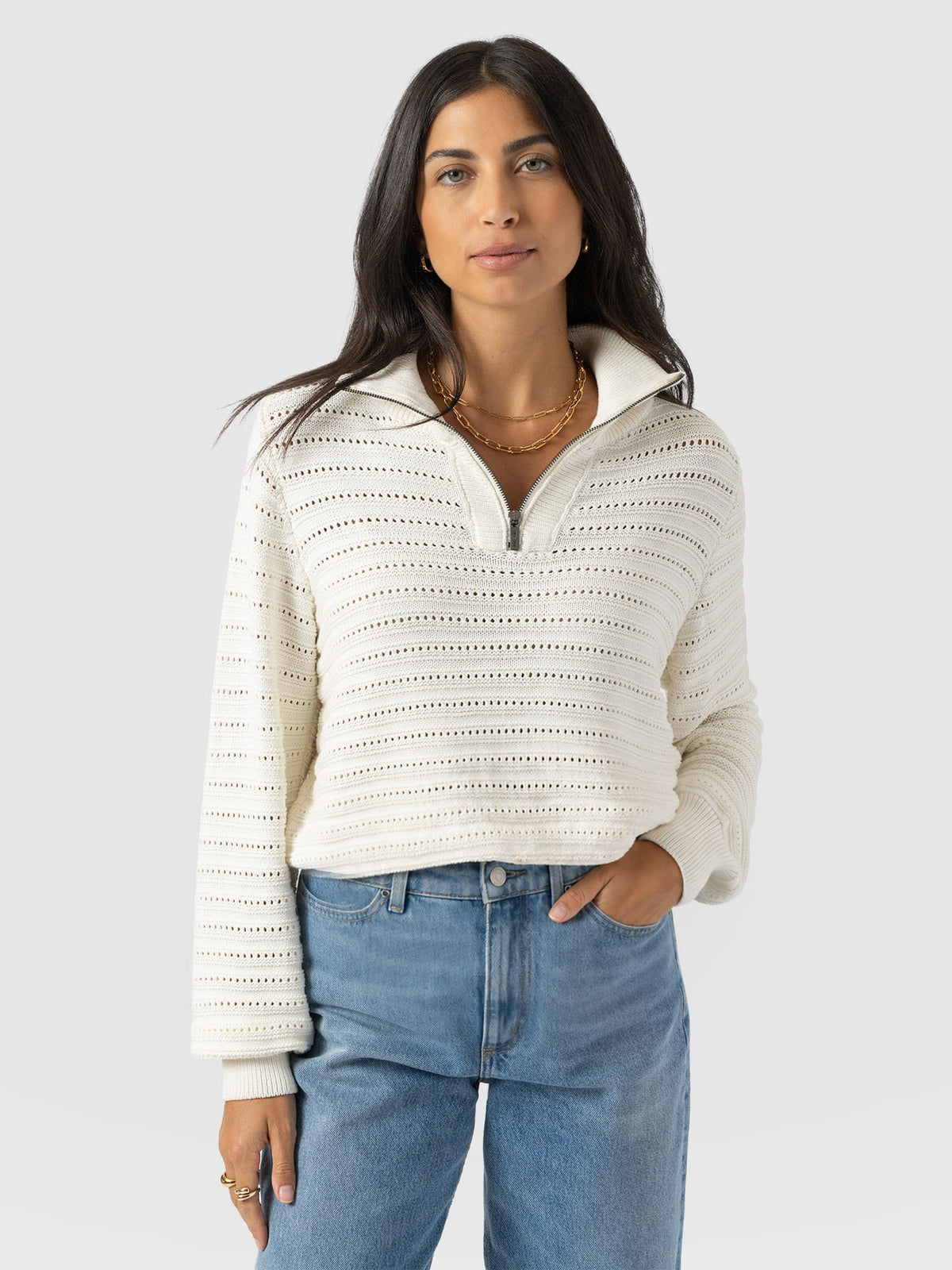 Ester Quarter Zip Knit - Cream