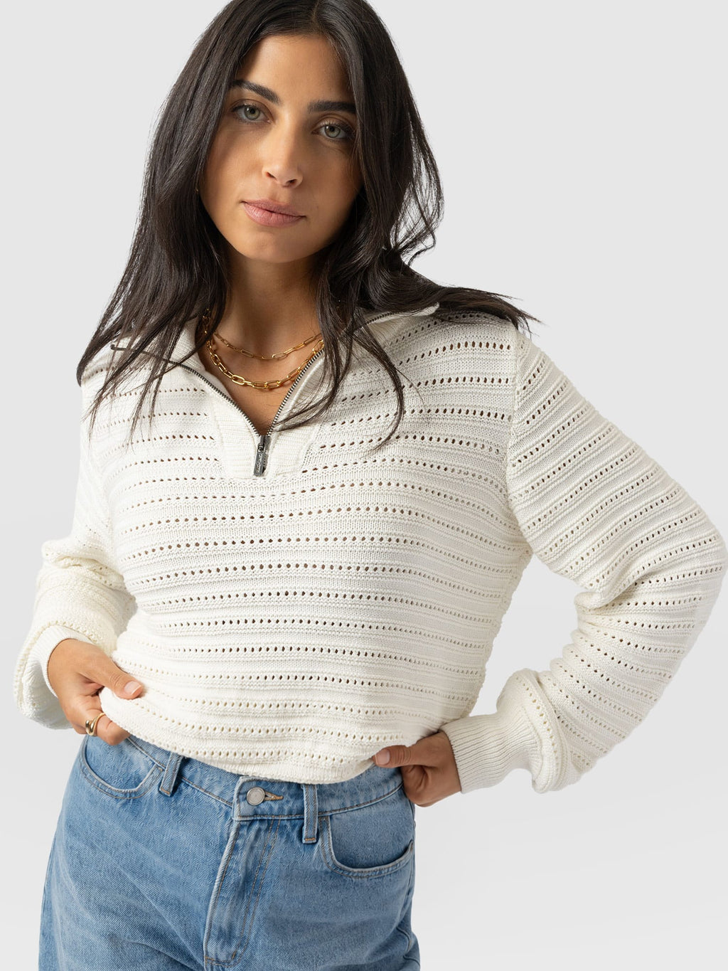 Ester Quarter Zip Knit - Cream