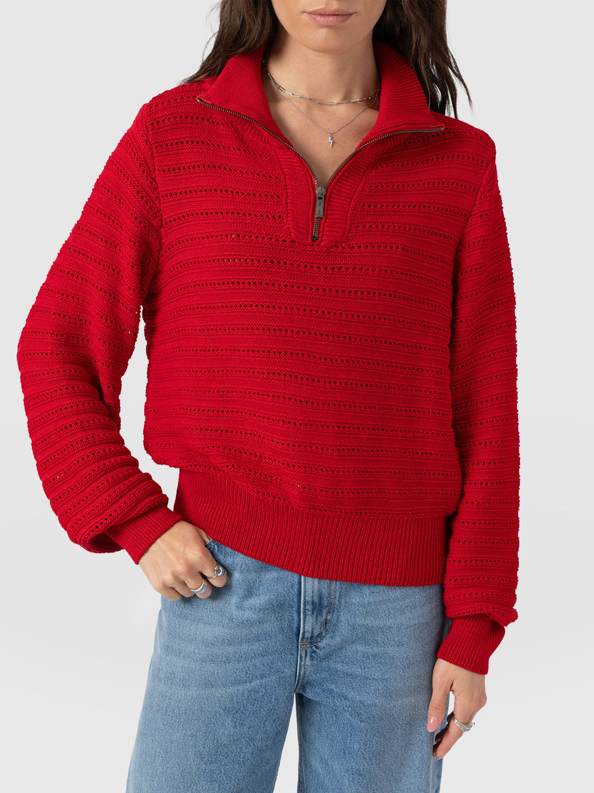 Ester Quarter Zip Knit - Red