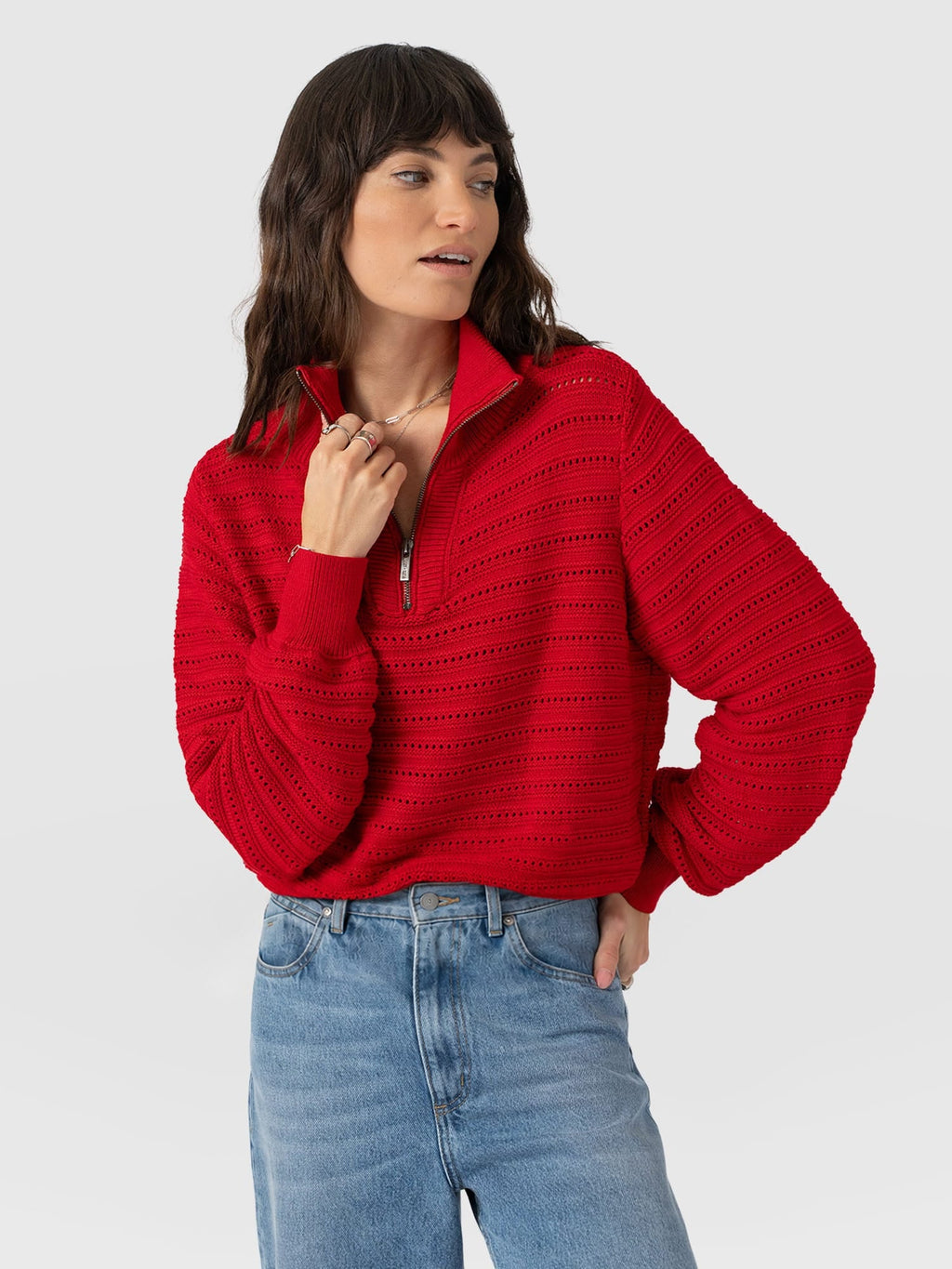 Ester Quarter Zip Knit - Red