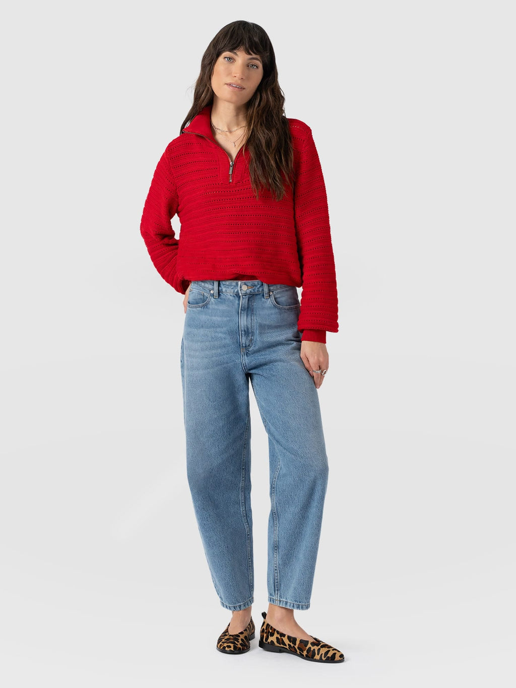 Ester Quarter Zip Knit - Red