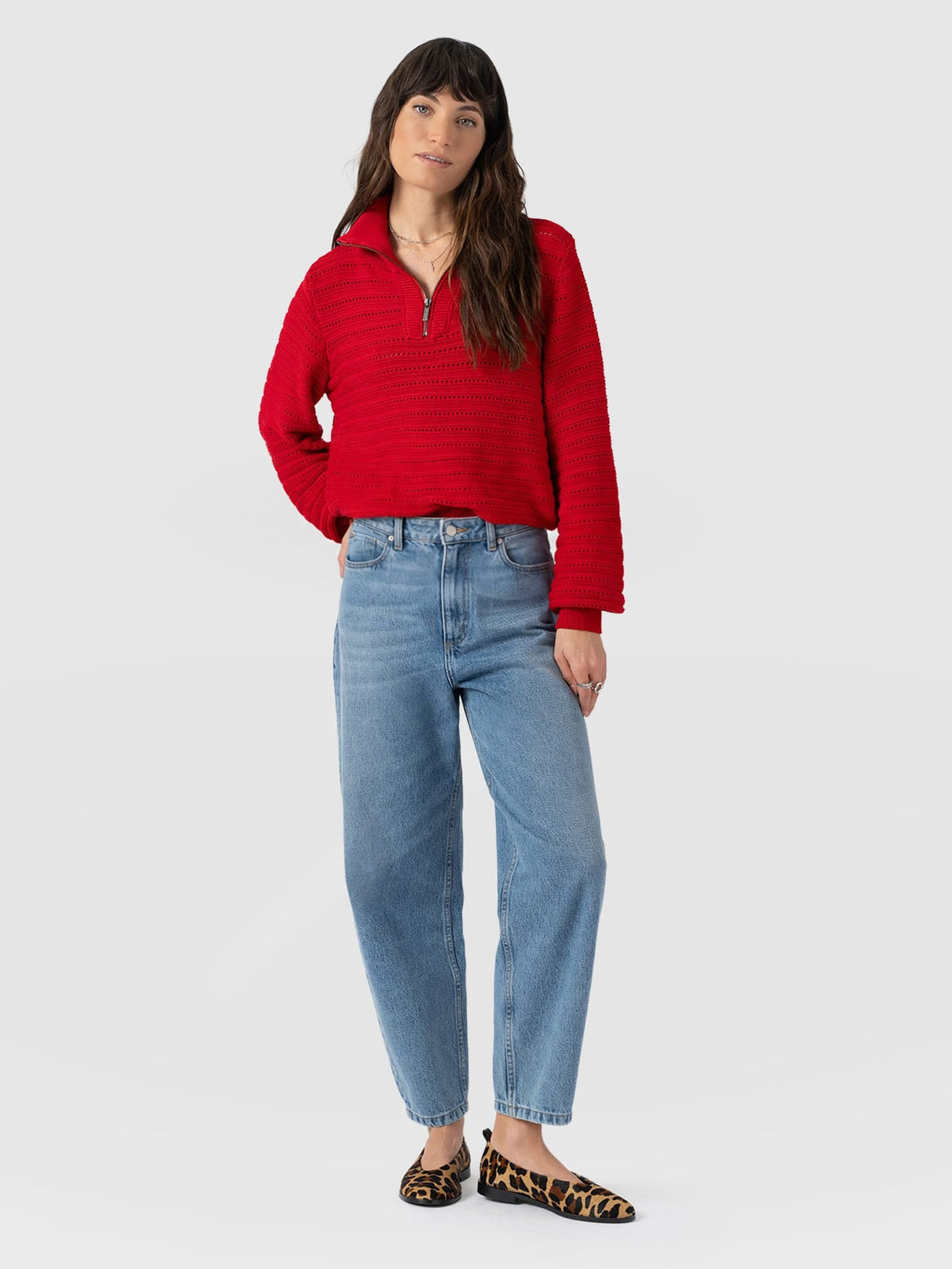 Ester Quarter Zip Knit - Red