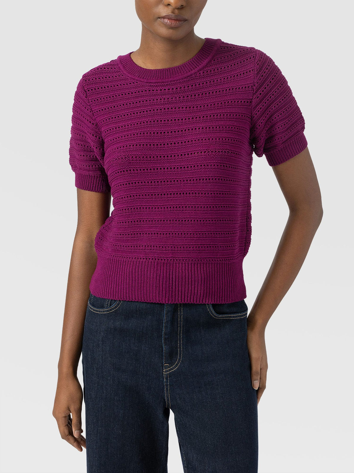 Ester Short Sleeve Knit - Dark Magenta