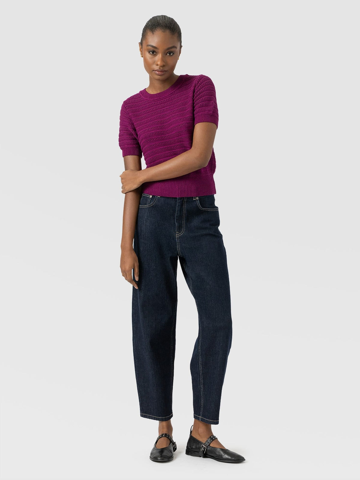 Ester Short Sleeve Knit - Dark Magenta