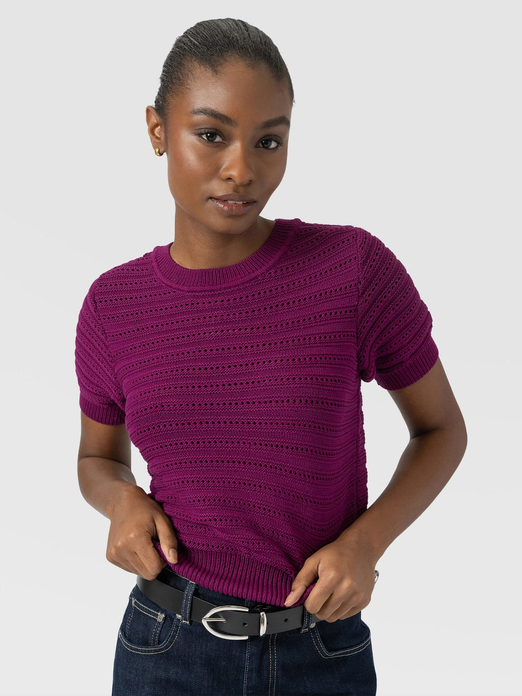 Ester Short Sleeve Knit - Dark Magenta